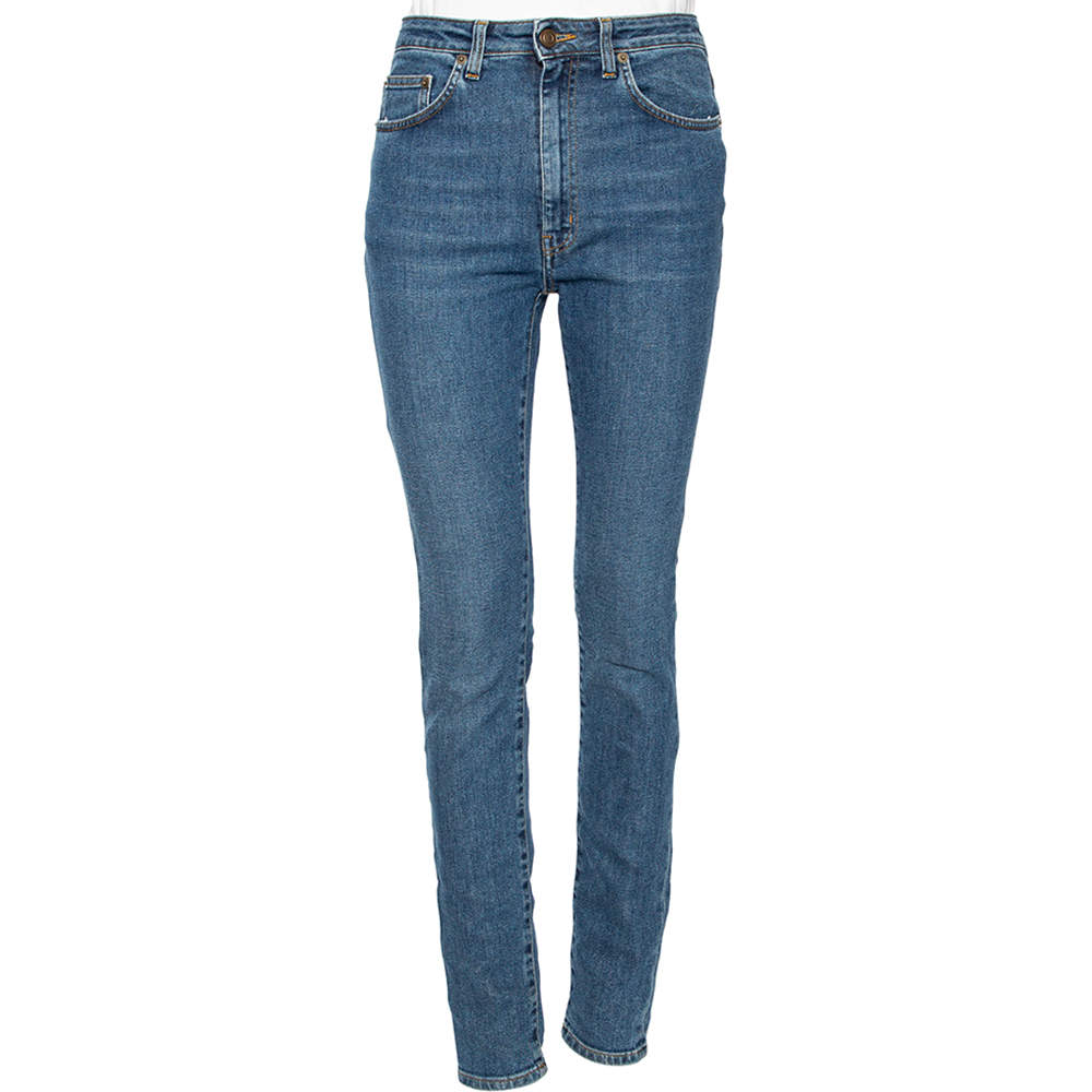 Pre Owned Saint Laurent Blue Denim High Waisted Skinny Jeans S