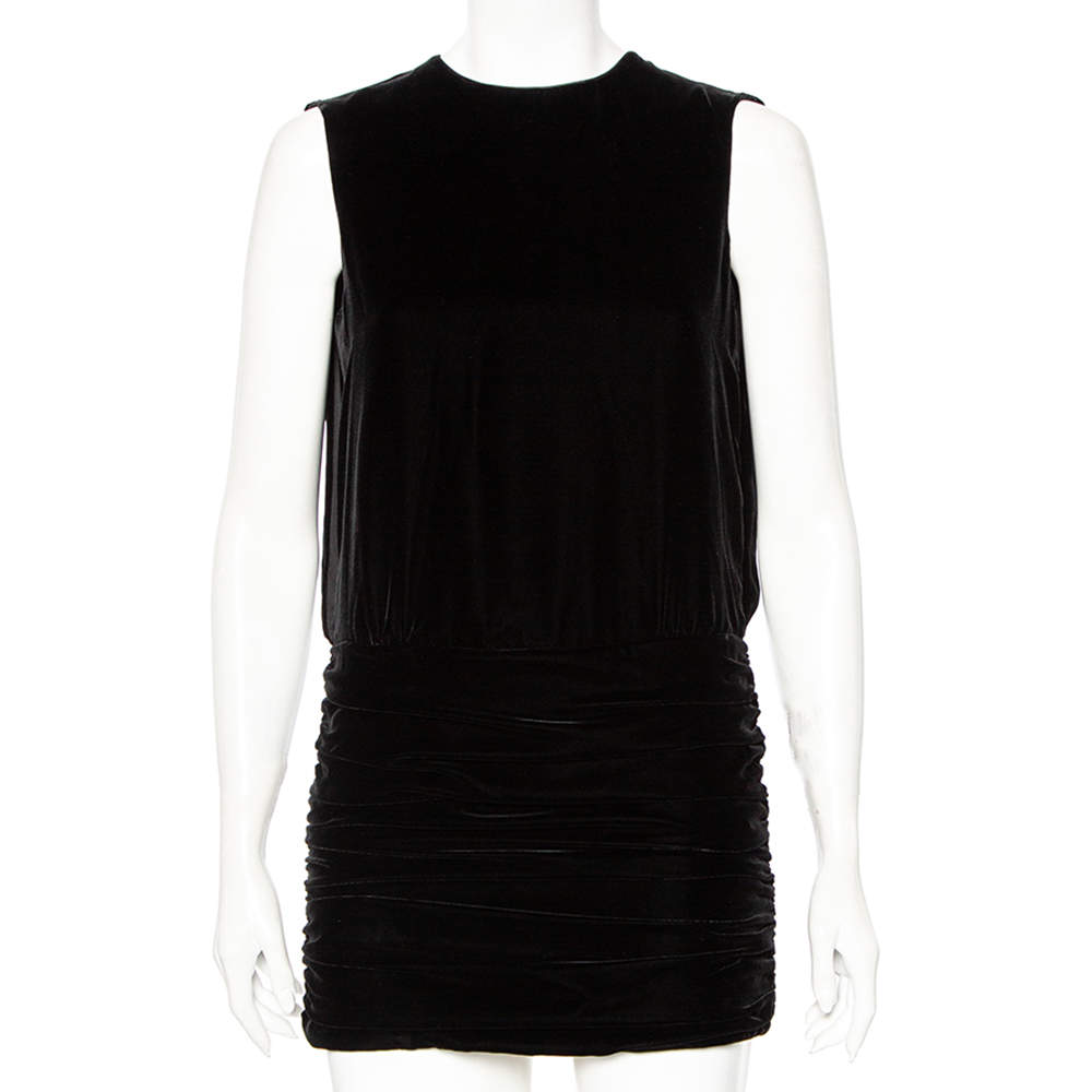 Pre Owned Saint Laurent Black Velvet Draped Mini Dress S