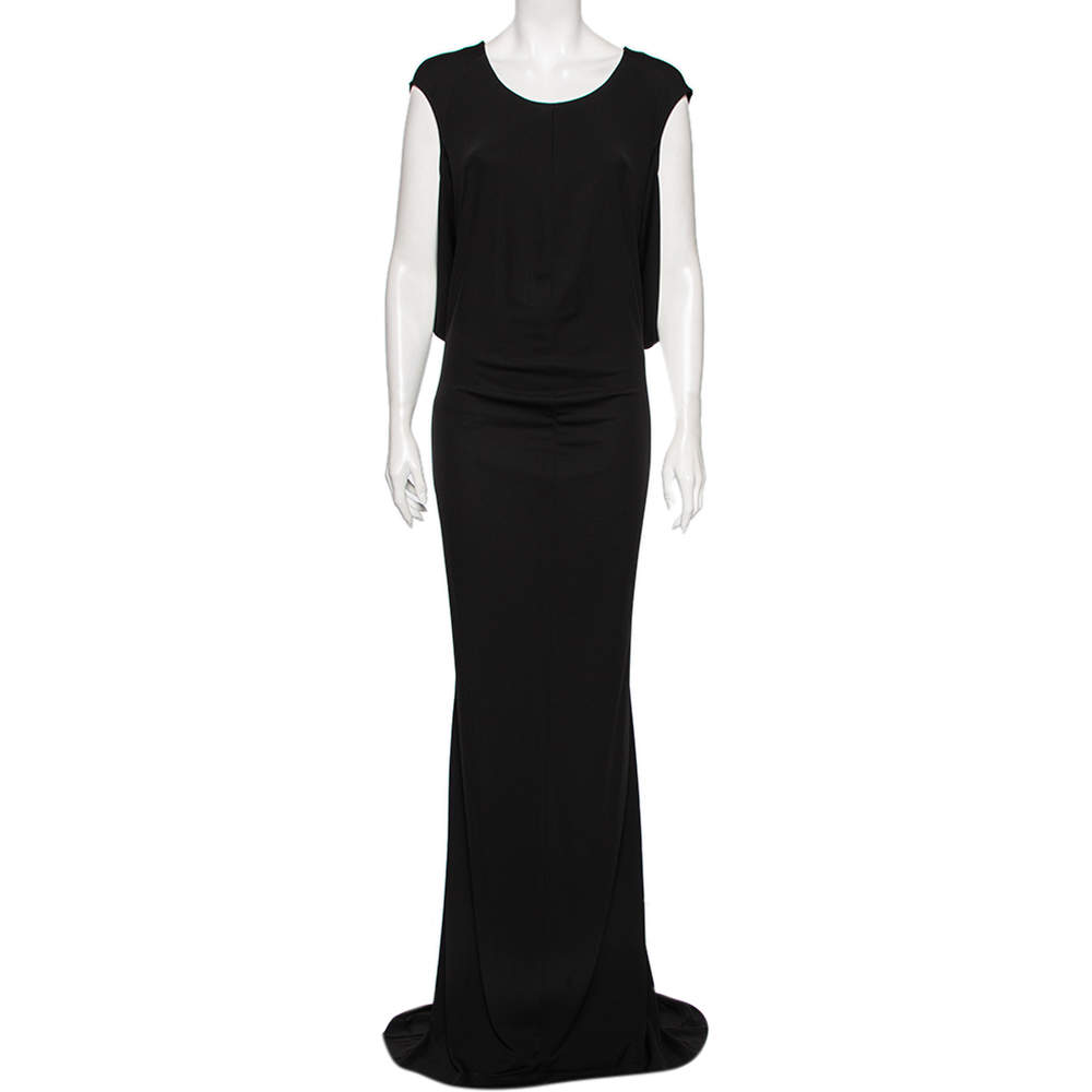 مملوكة مسبقًا Saint Laurent Black Jersey Cutout Shoulder Detailed Maxi Dress L