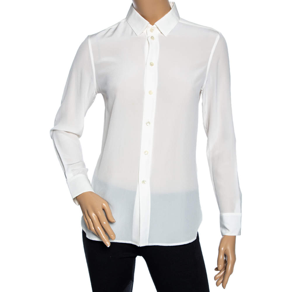 Pre Owned Saint Laurent Off White Silk Button Front Shirt S