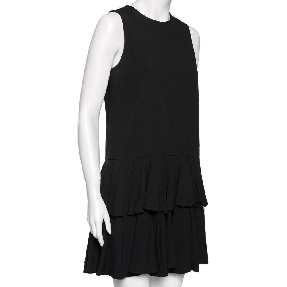 Saint Laurent Black Crepe Tiered Detail Pleated Sleeveless Dress M Saint Laurent Paris TLC