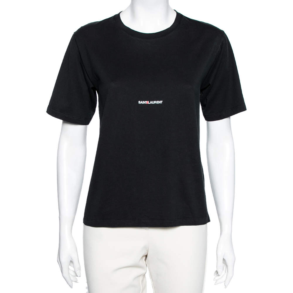 Pre Owned Saint Laurent Black Cotton Logo Printed Short Sleeve T-Shirt S