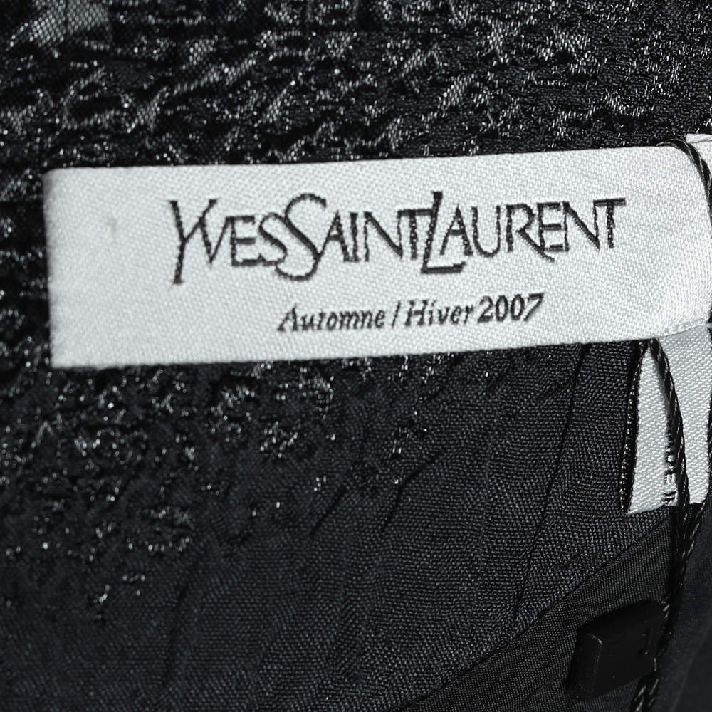 Pre Owned Yves Saint Laurent Black Textured Silk Overlay Detail Sleeveless Midi Dress M