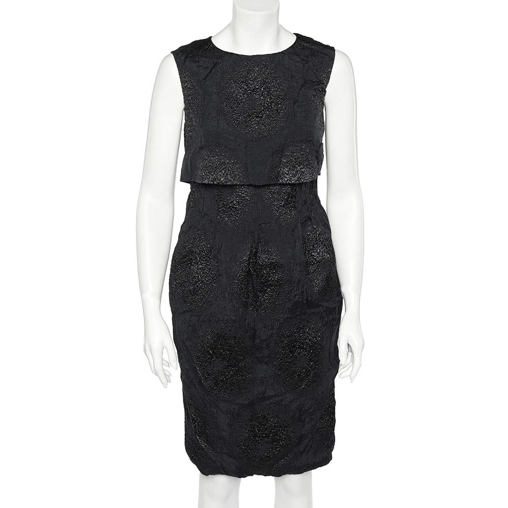 Yves Saint Laurent Black Textured Silk Overlay Detail Sleeveless Midi ...