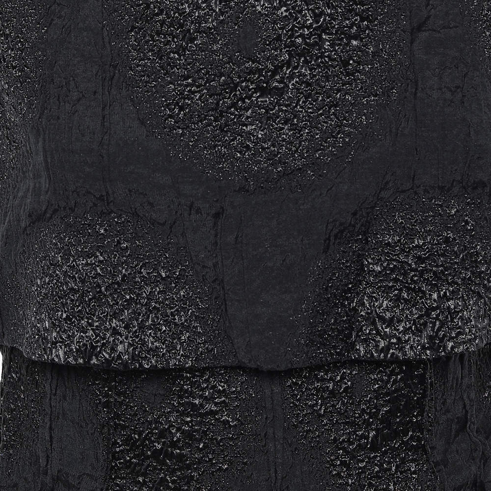 Pre Owned Yves Saint Laurent Black Textured Silk Overlay Detail Sleeveless Midi Dress M