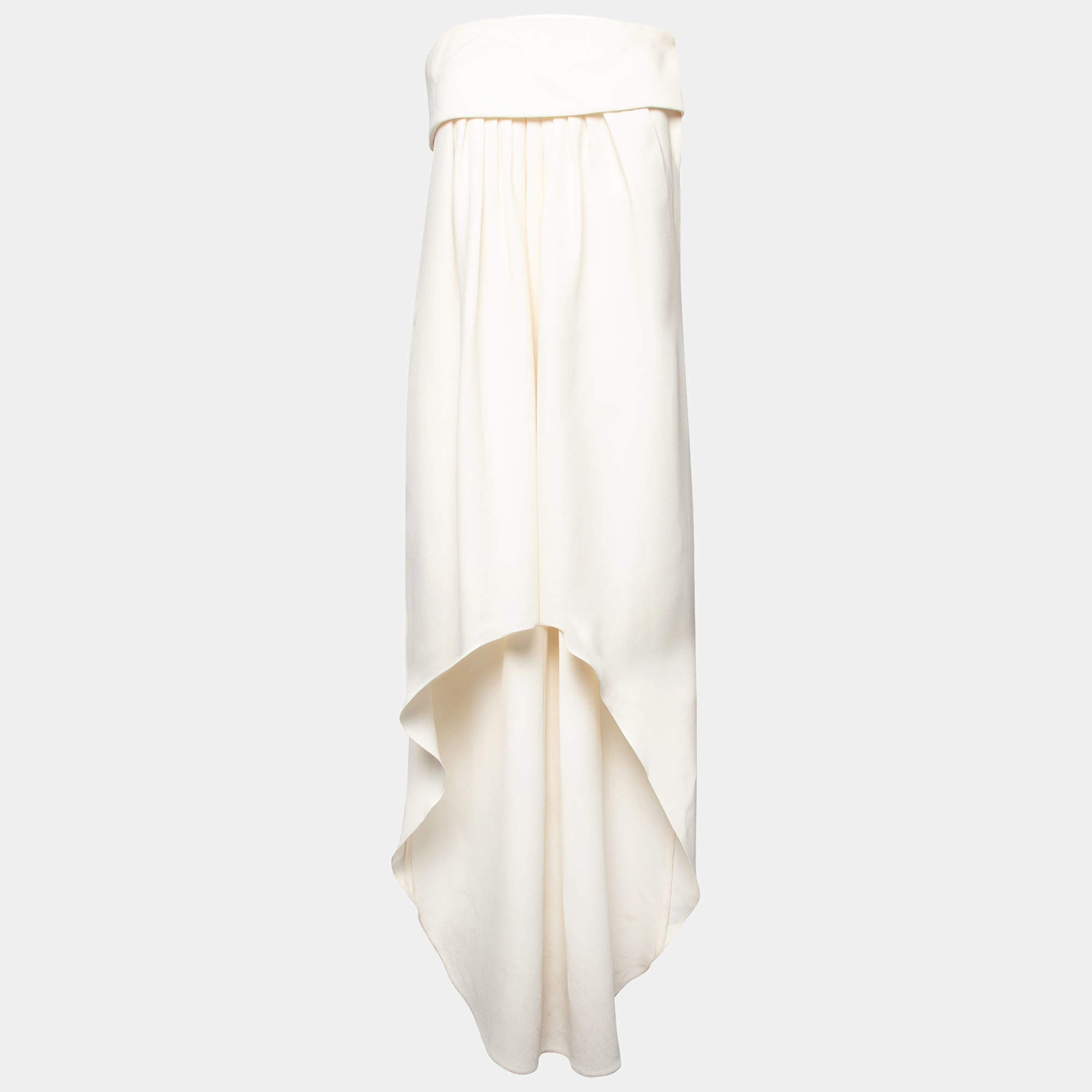 مملوكة مسبقًا فستان سان لوران ماكسي حرير كريب كريمي بدون حمالات طول غير متماثل مقاس صغير 