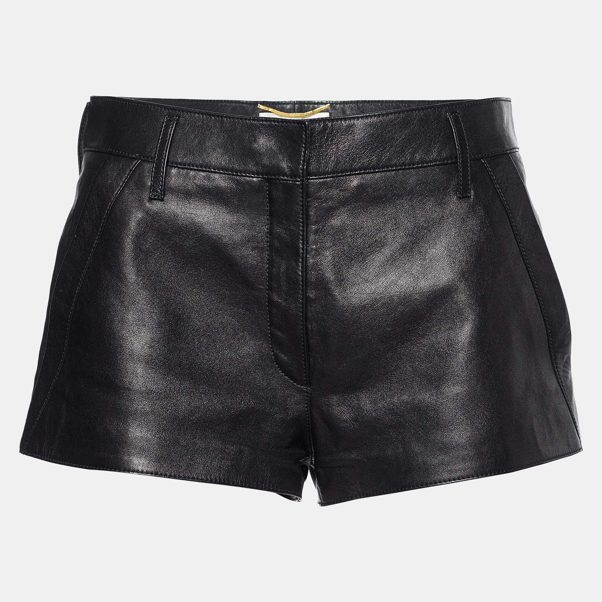 Pre Owned Saint Laurent Black Leather Shorts M