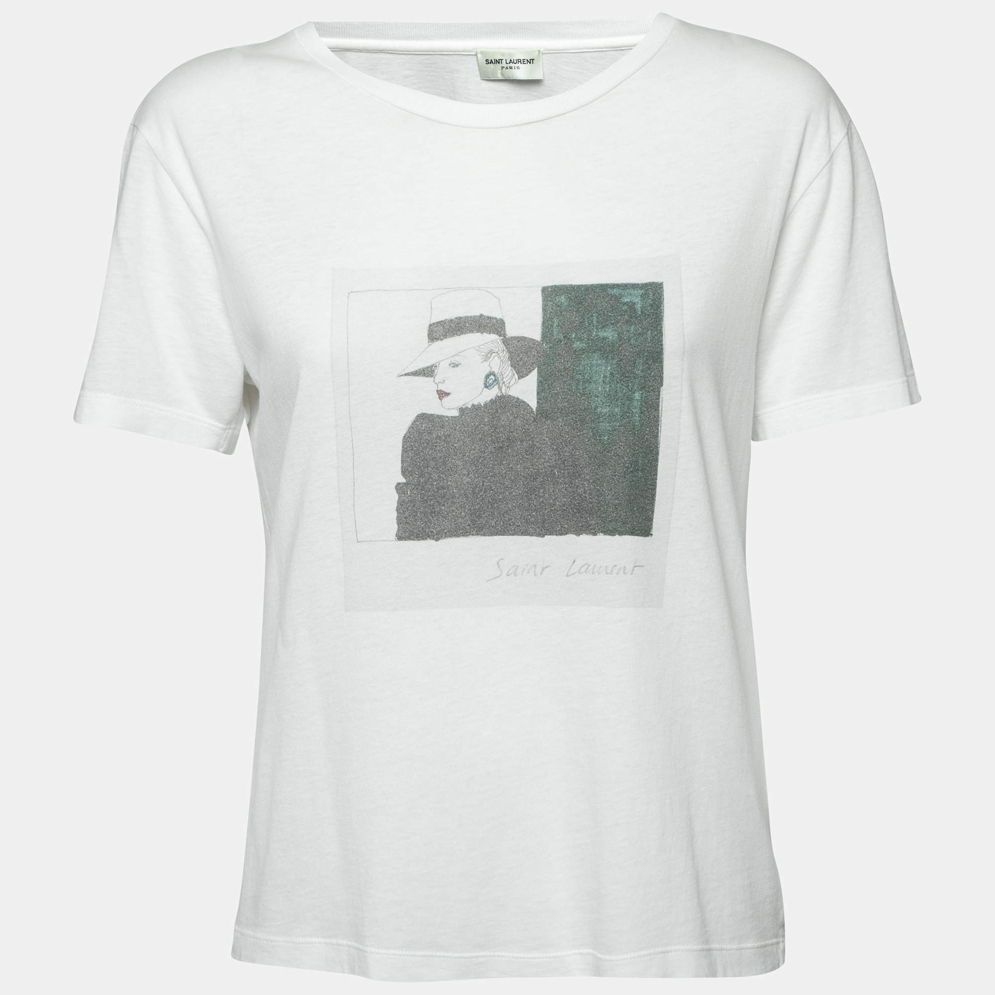 Saint Laurent White Printed Cotton Short Sleeve T-Shirt XS