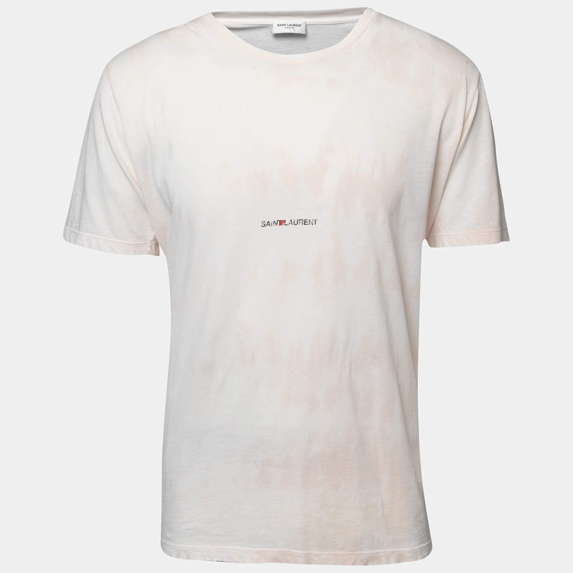 Pre Owned Saint Laurent Pink Logo Printed Distressed Effect Cotton T-Shirt M