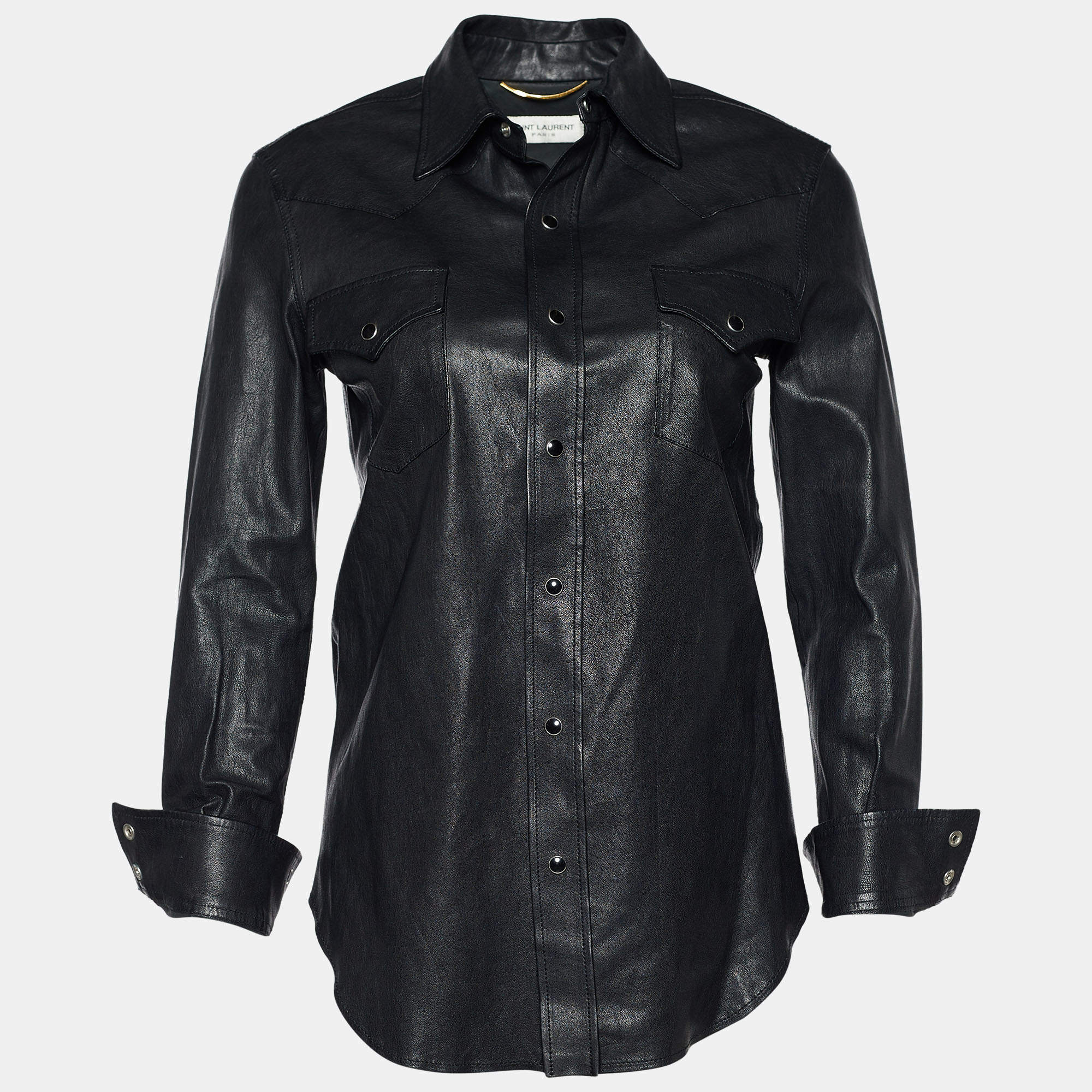 Pre Owned Saint Laurent Black Leather Button Front Shirt S