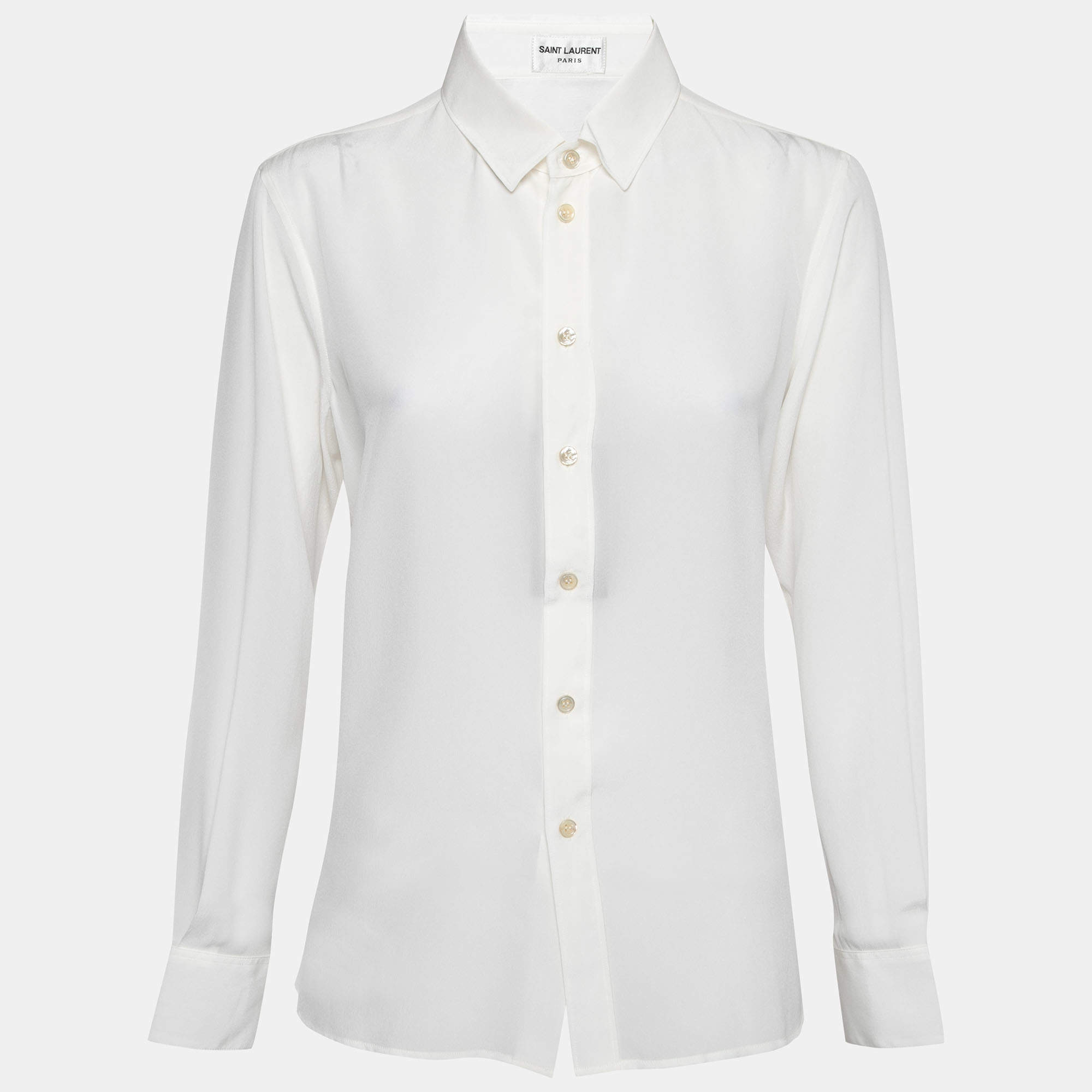 مملوكة مسبقًا Saint Laurent Pearl White Crepe de Chine Silk Shirt L