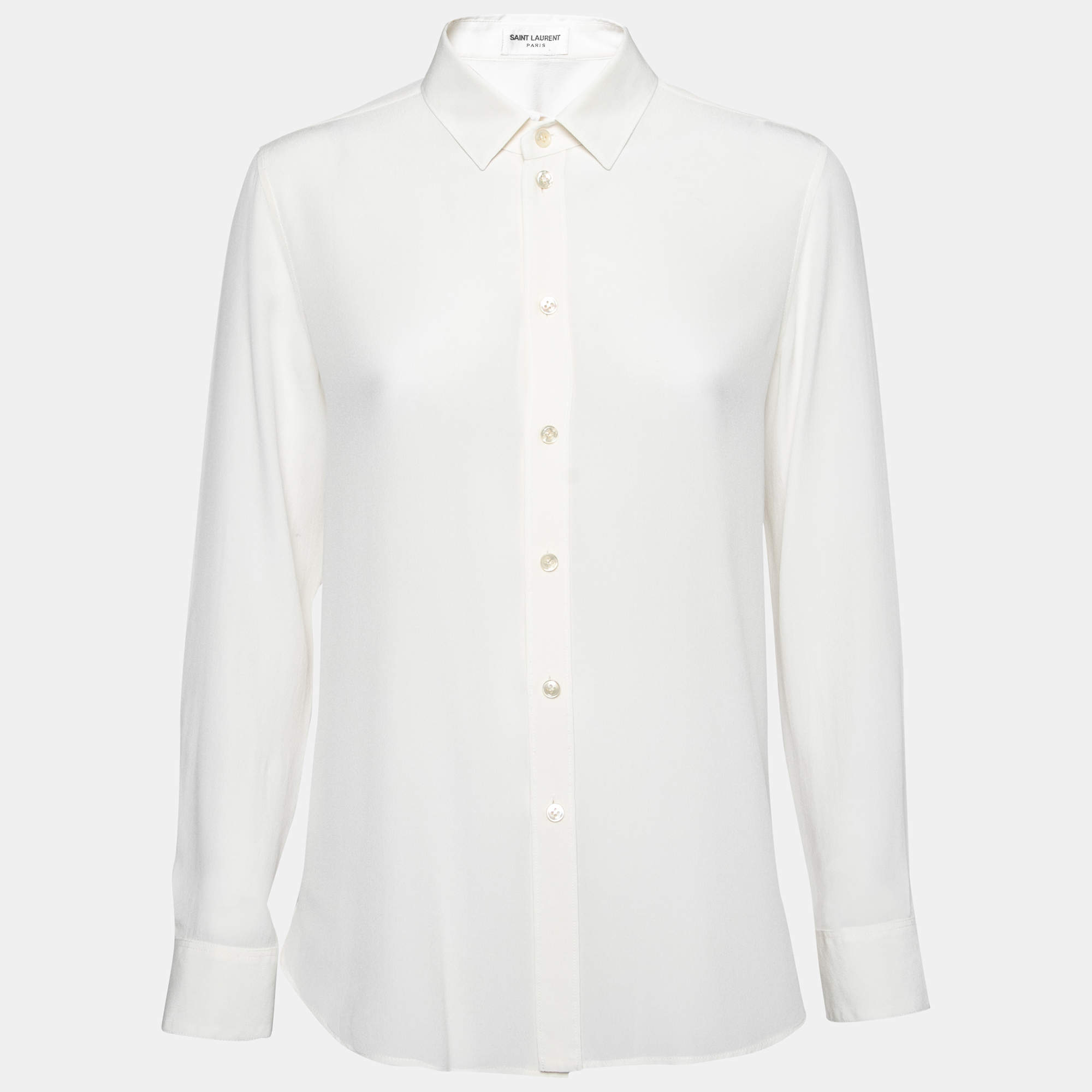 Pre Owned Saint Laurent Off-White Crepe de Chine Silk Shirt M