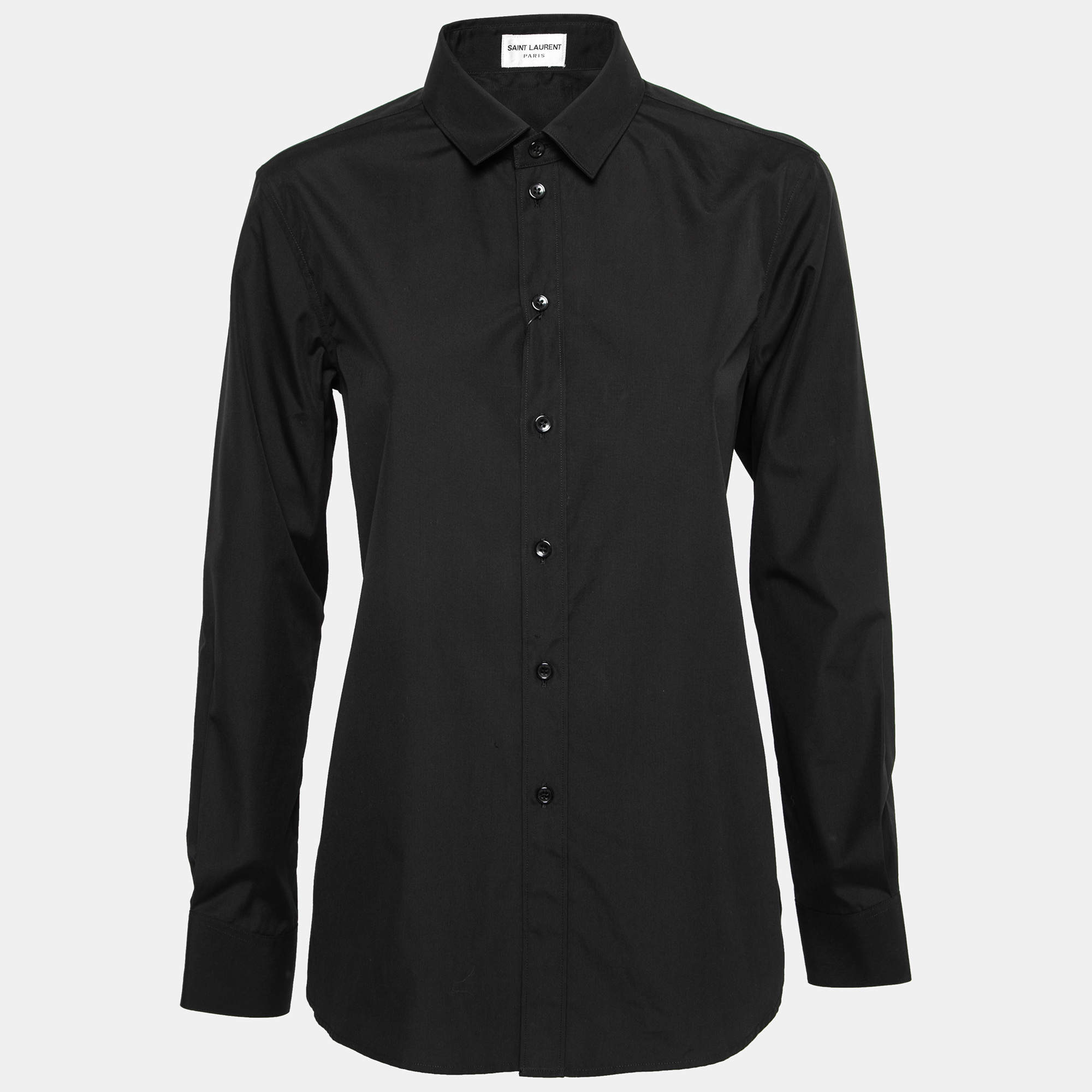 Pre Owned Saint Laurent Black Poplin Button Front Shirt L