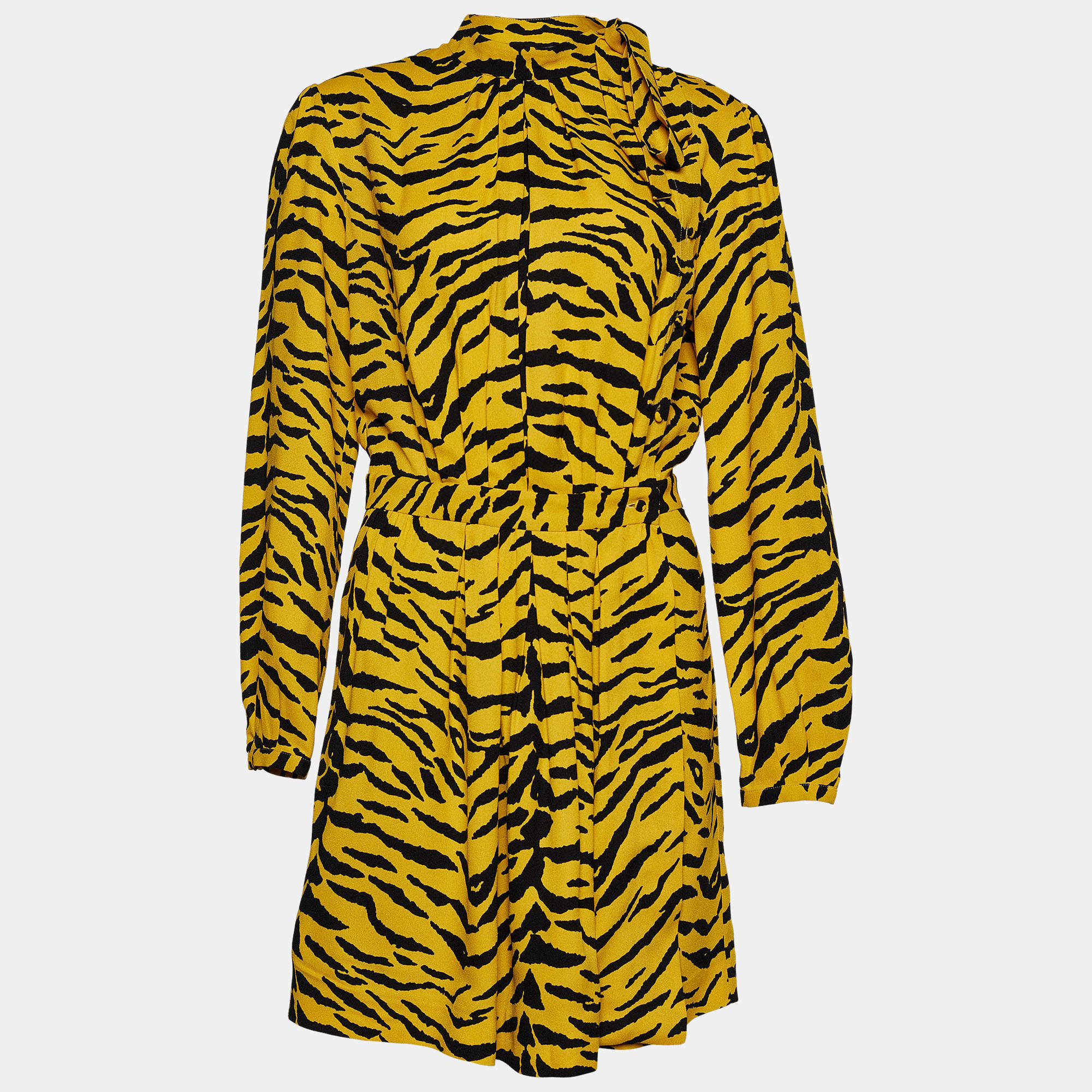 Saint Laurent Yellow Tiger Print Crepe Mini Dress M