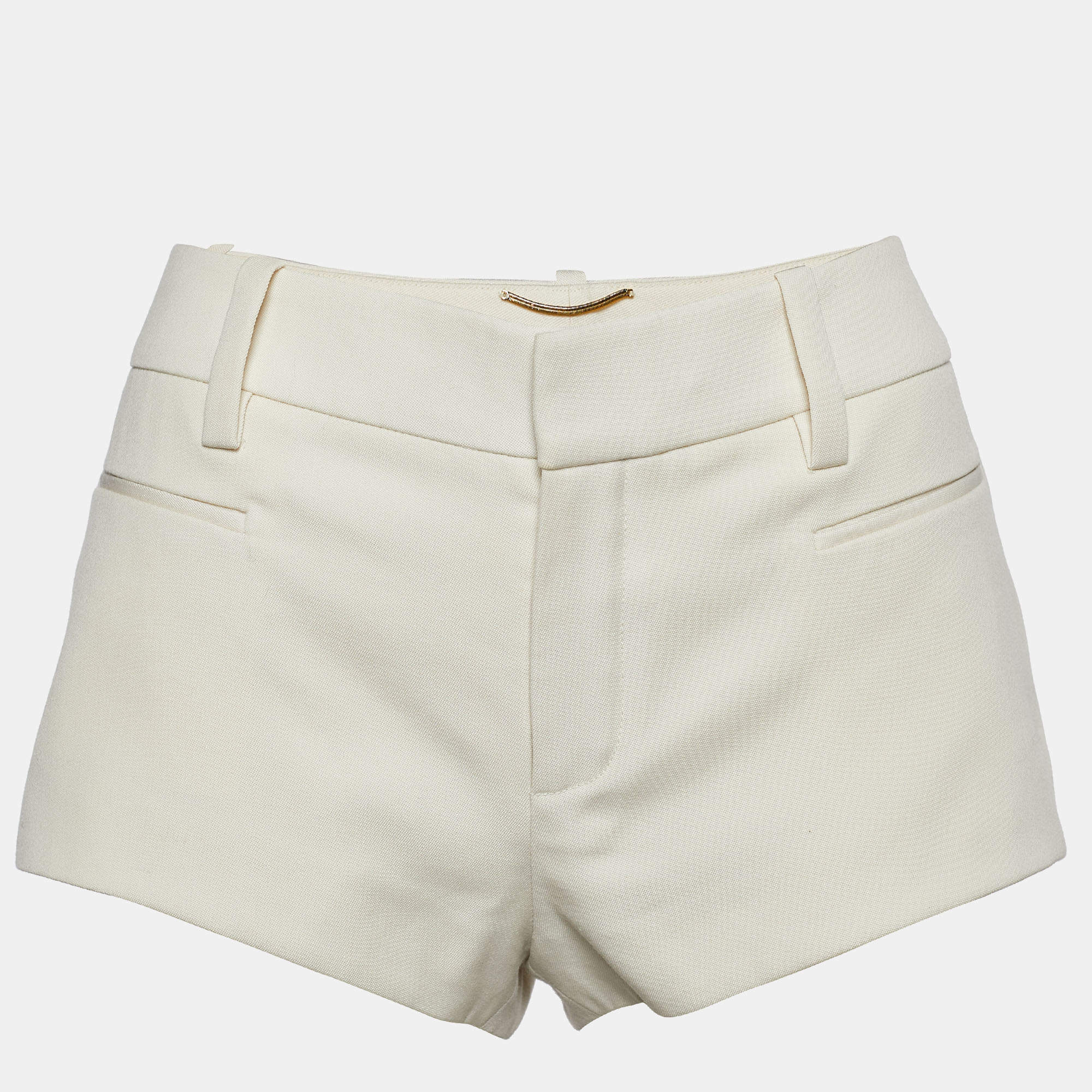Saint Laurent Ivory Wool Mini Shorts M