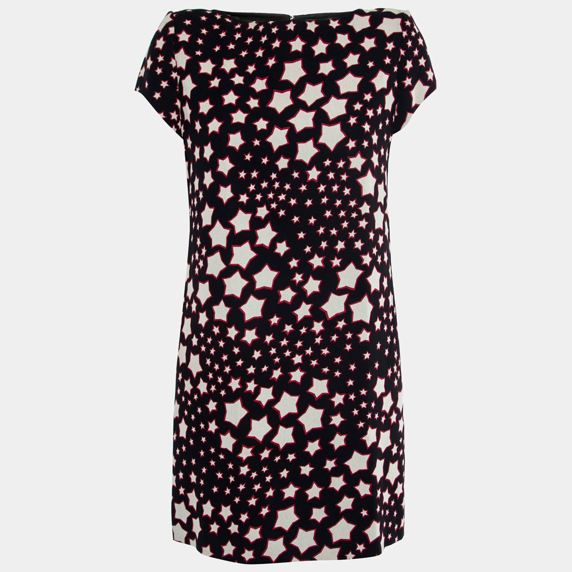 Pre Owned Saint Laurent Paris Star Print Crepe Mini Dress M  