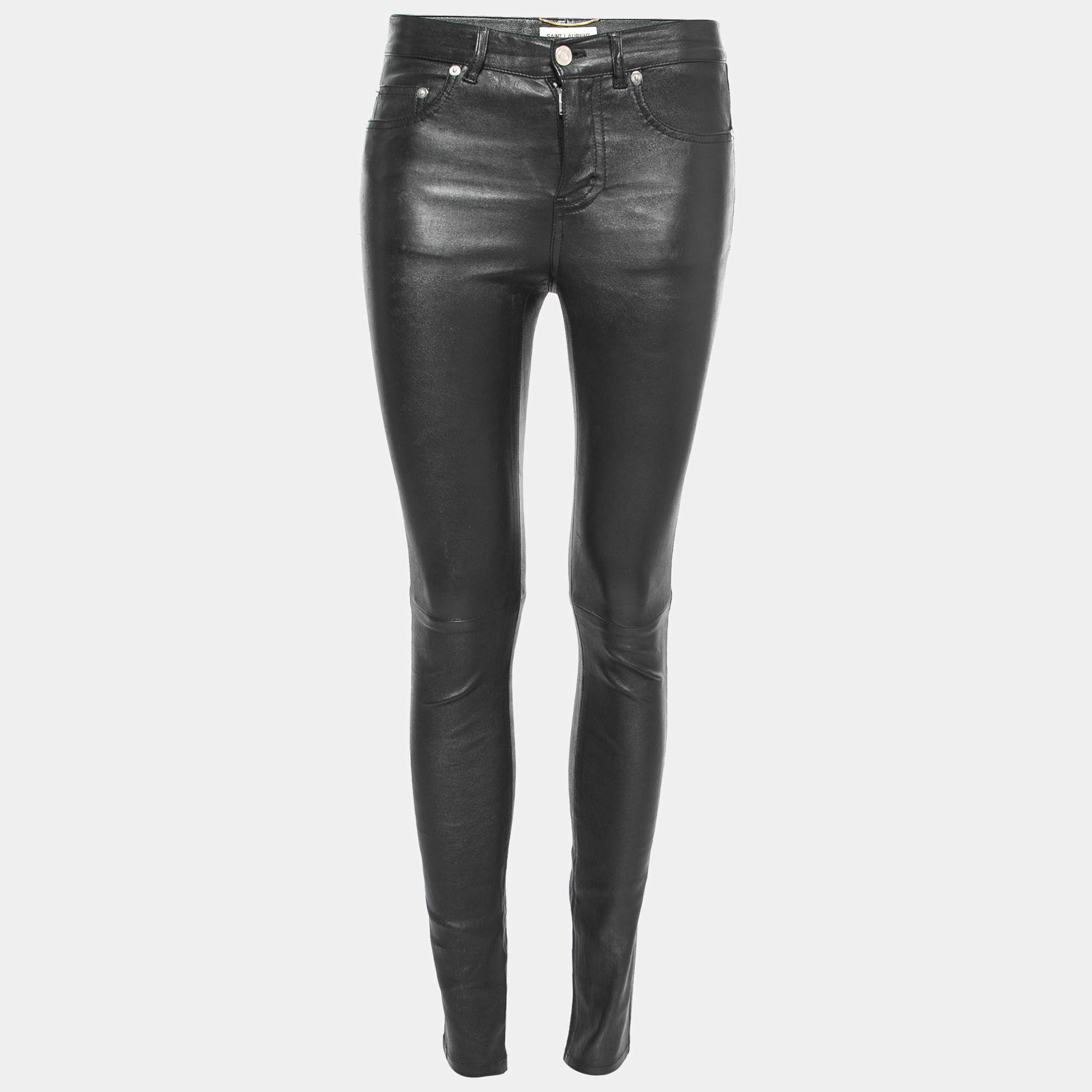 مملوكة مسبقًا Saint Laurent Black Leather Skinny Fit Pants M