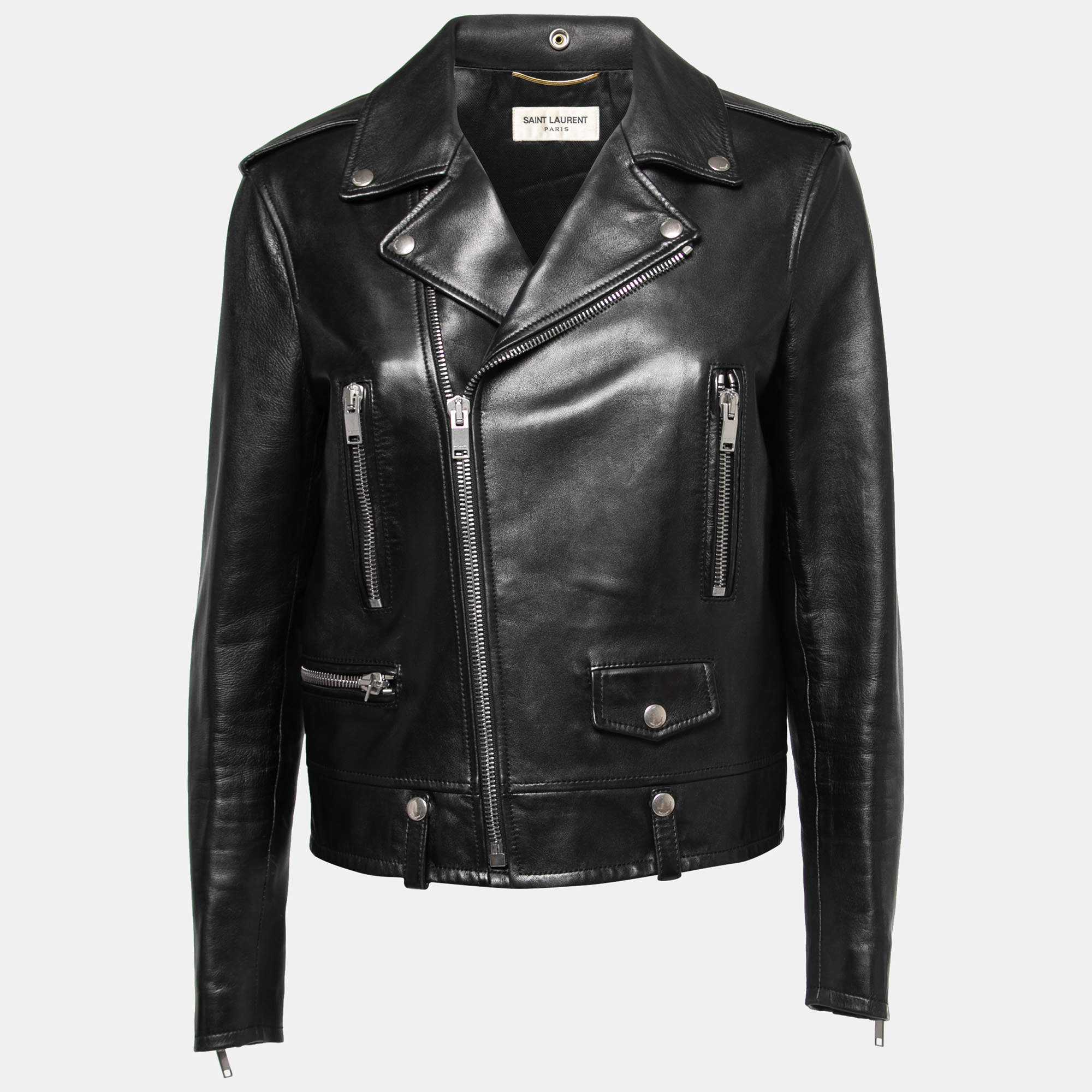 Pre Owned Saint Laurent Black Leather Biker Jacket L