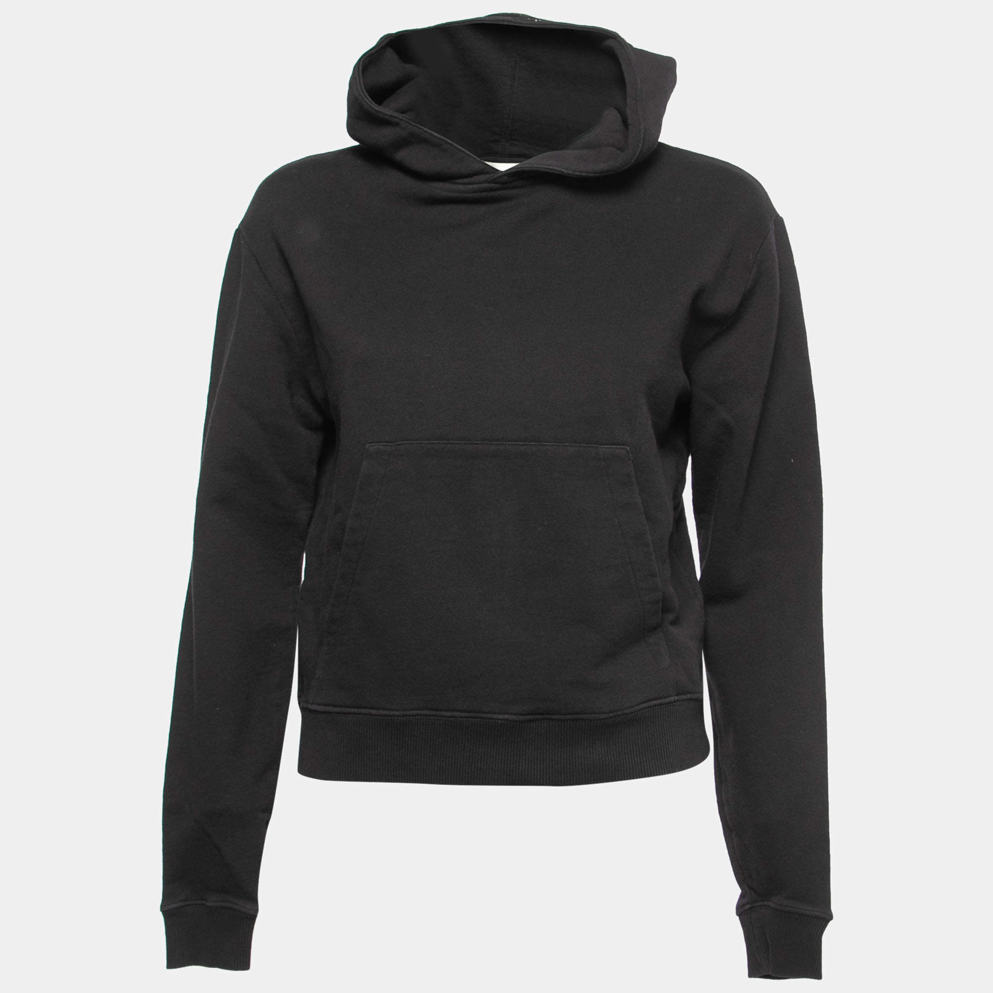 Saint Laurent Paris Black Cotton Studded Mask Hooded Sweatshirt XS