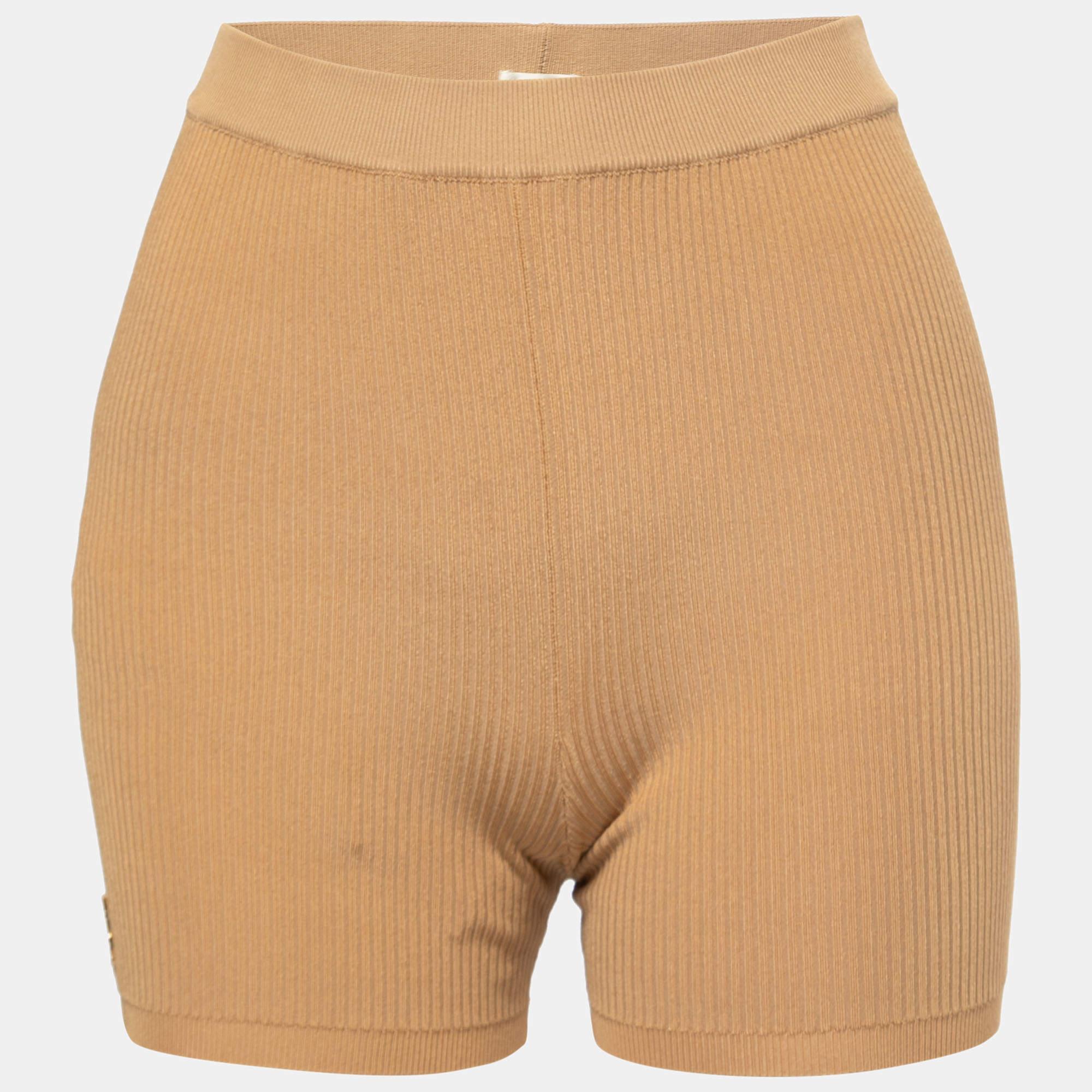 Pre Owned Saint Laurent Beige Ribbed Knit Biker Shorts XS