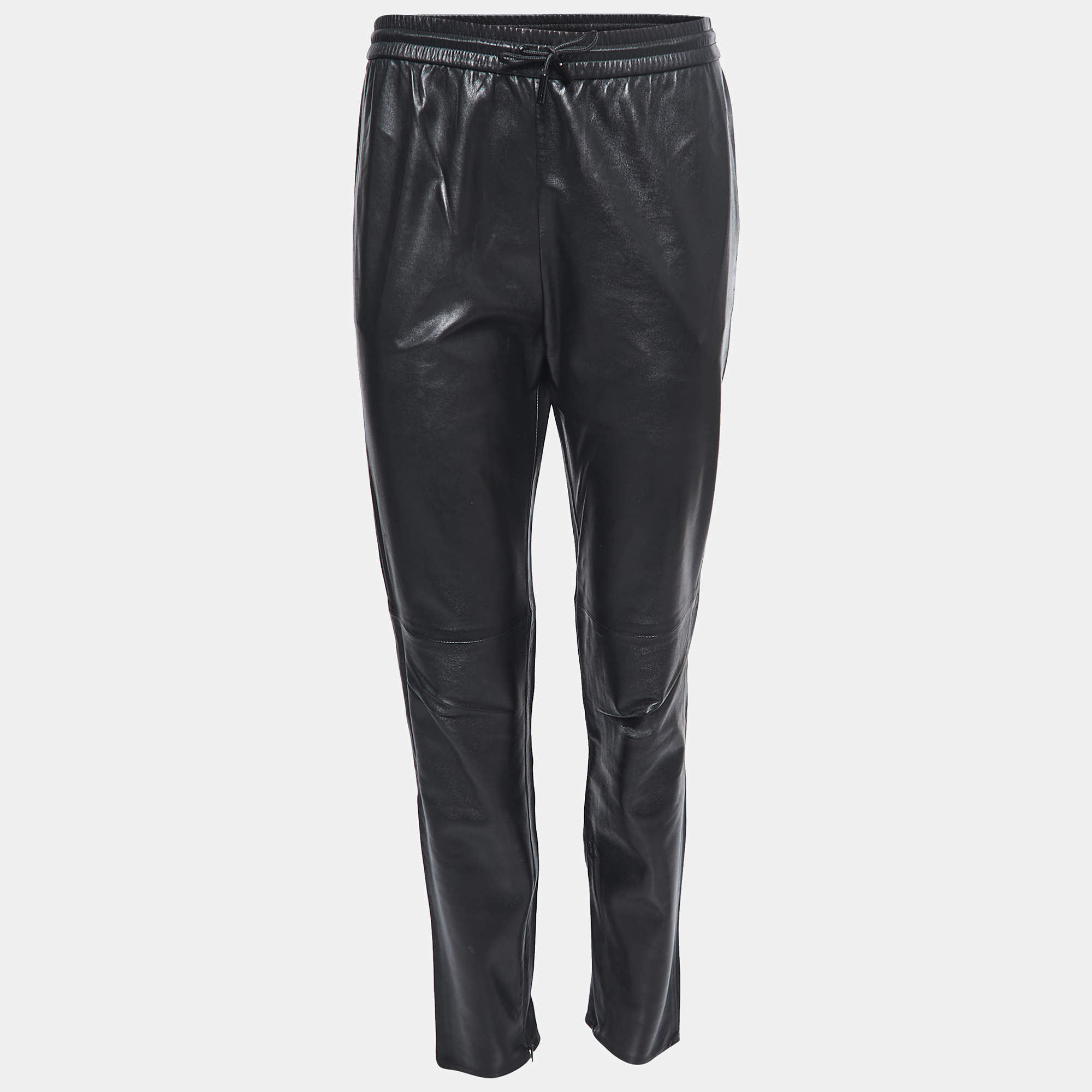 Saint Laurent Black Leather Loose Fit Trousers S