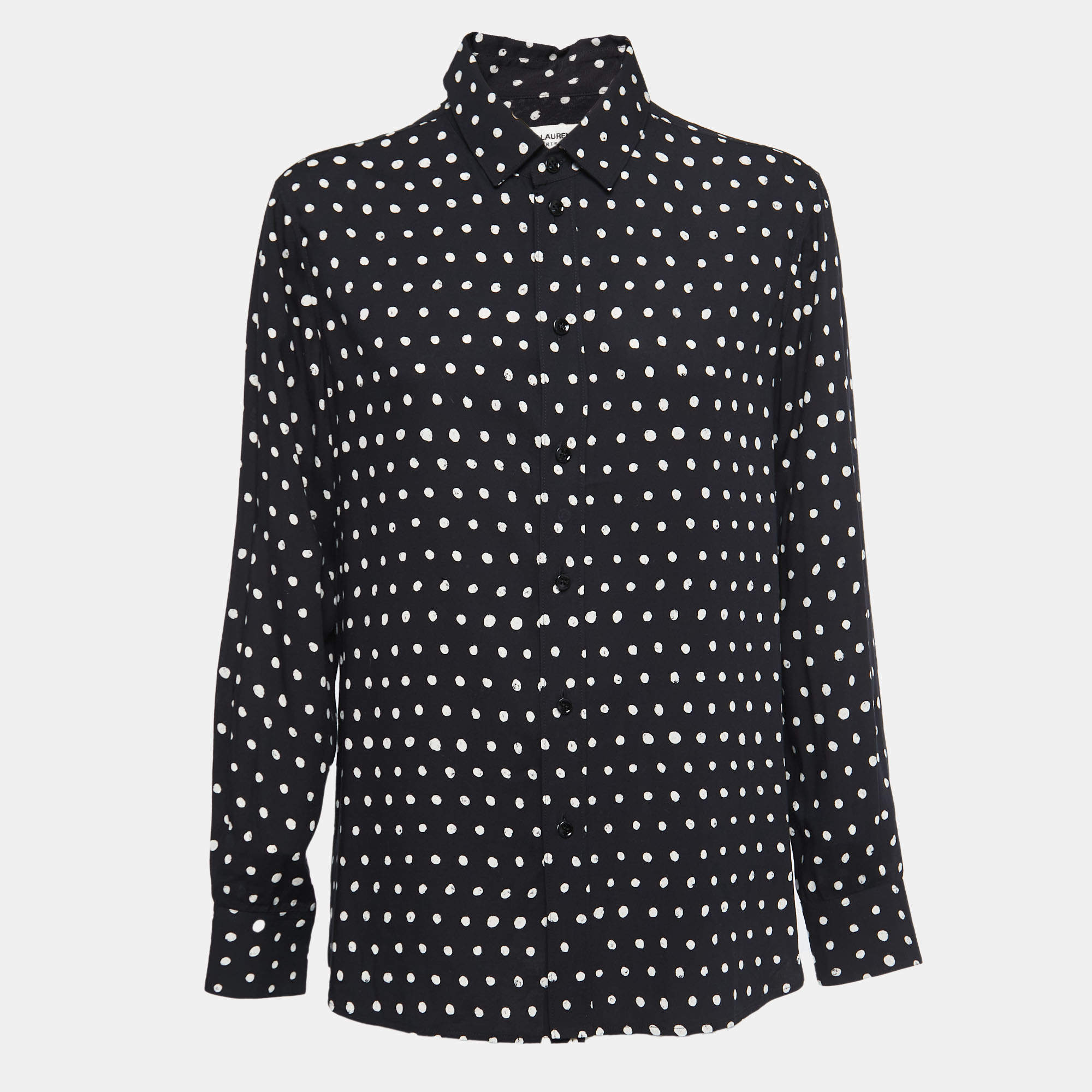 Pre Owned Saint Laurent Black Polka Dot Printed Viscose Blouse L