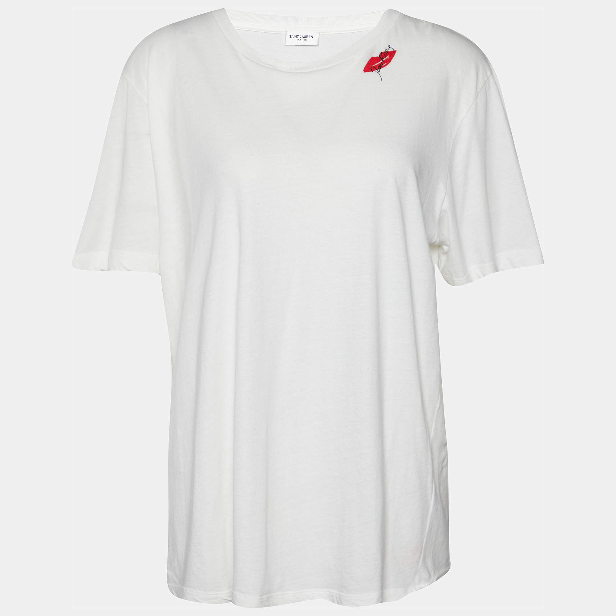 مملوكة مسبقًا Saint Laurent White Printed Cotton Knit T-Shirt M