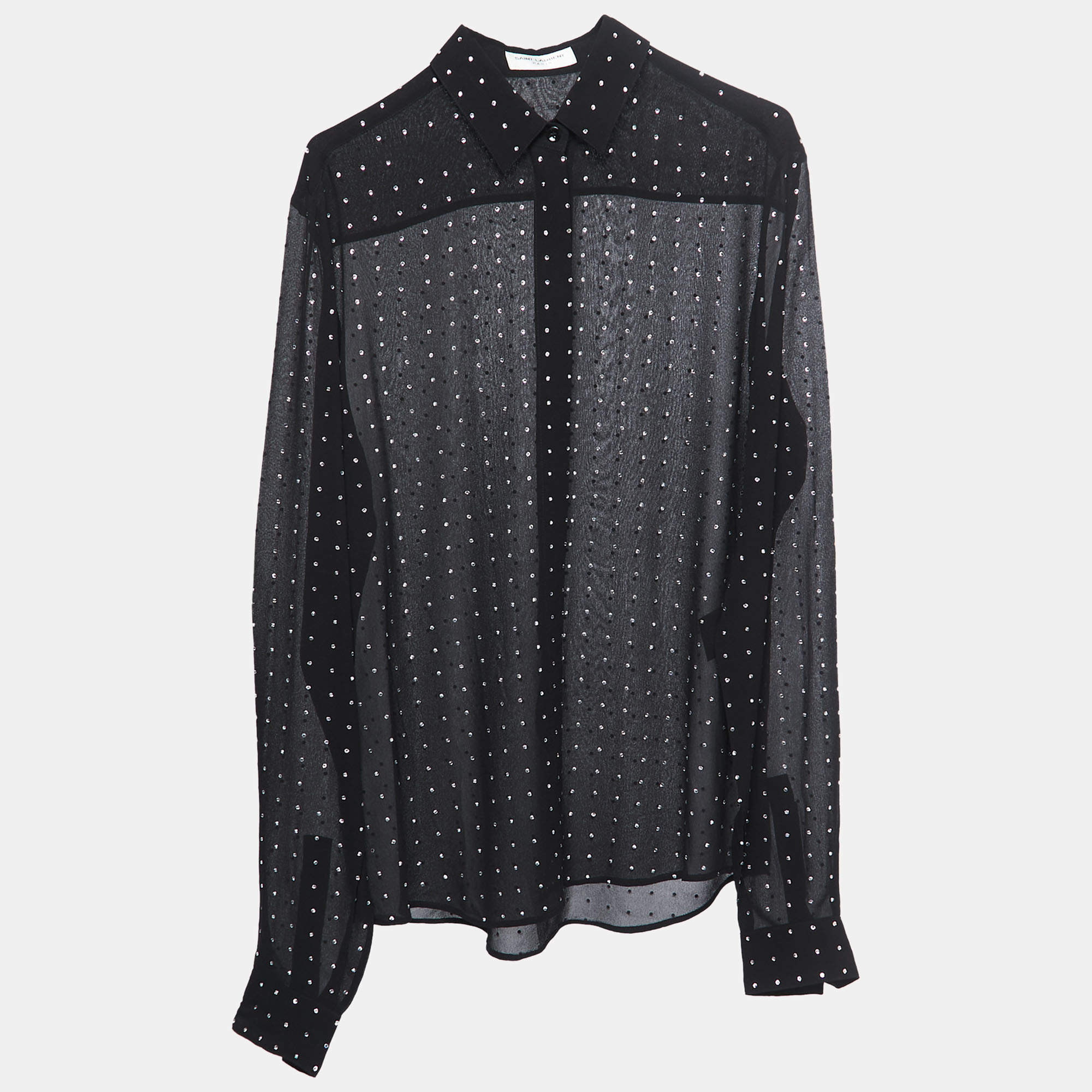 مملوكة مسبقًا Saint Laurent Black Crystal Embellished Silk Blouse M