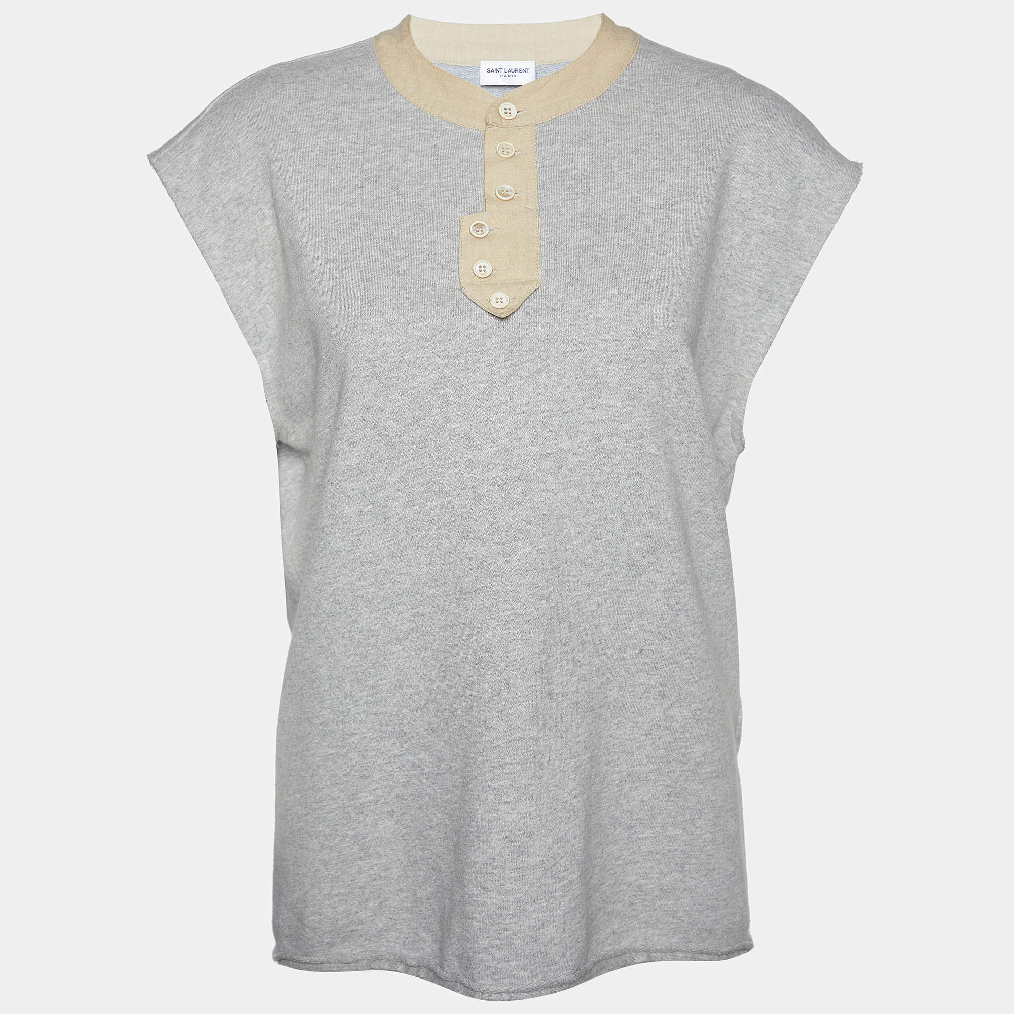 مملوكة �مسبقًا Saint Laurent Grey Cotton Knit Sleeveless T-Shirt S