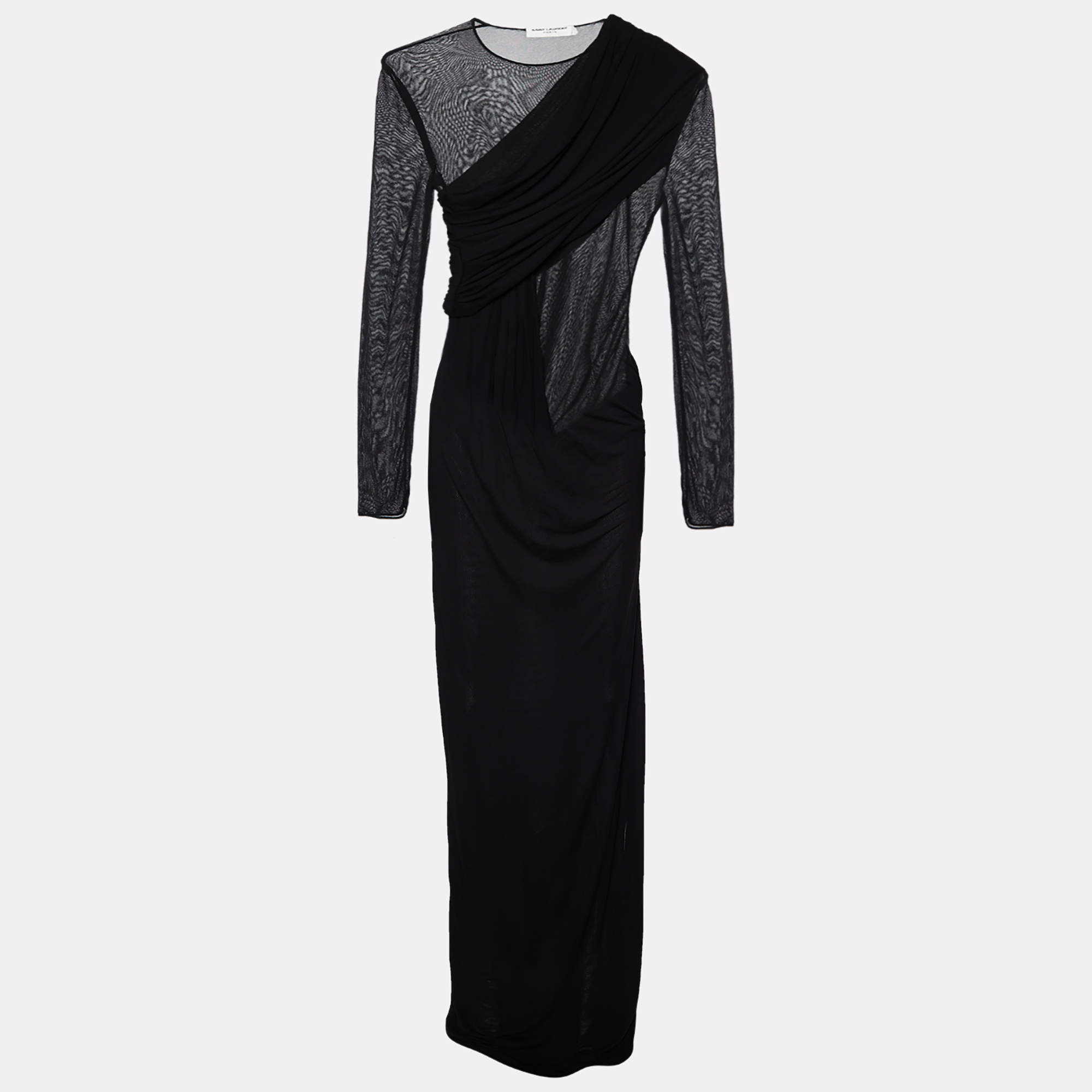 Saint Laurent Black Crepe & Jersey Draped Gown S