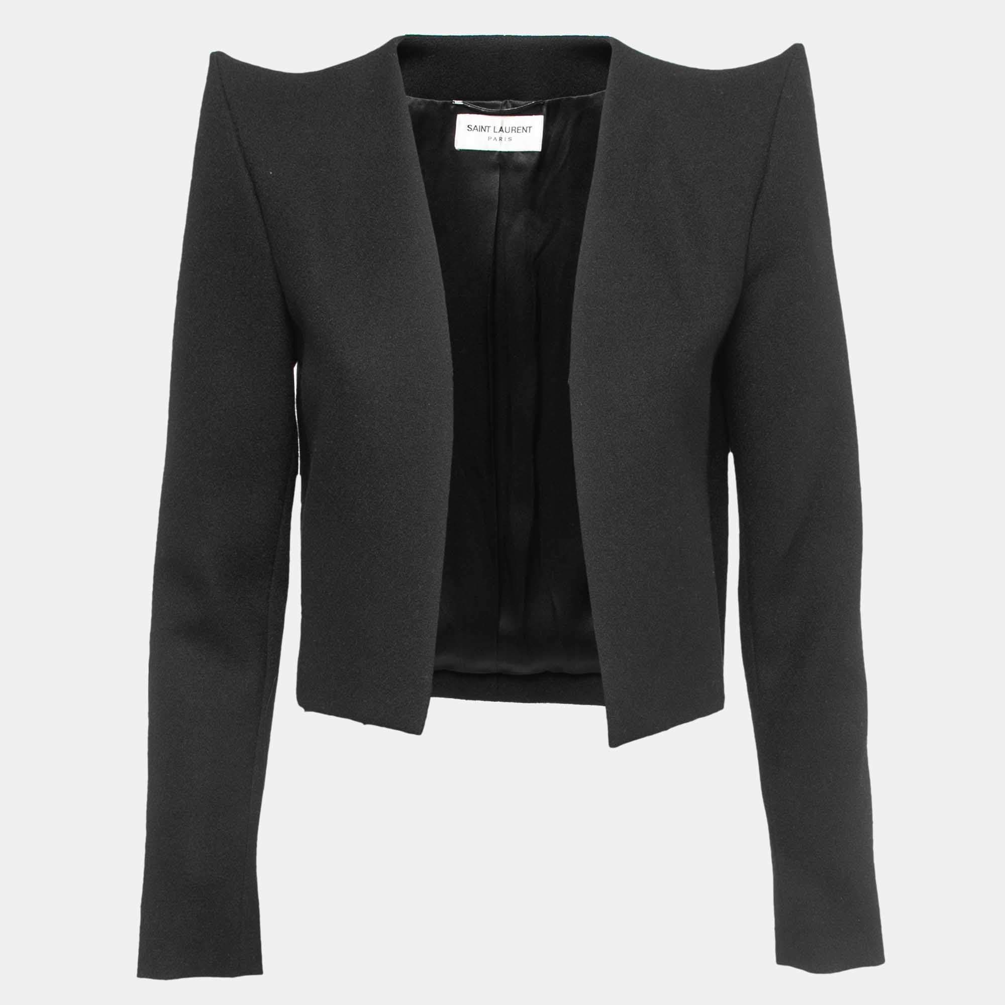 Saint Laurent Black Wool Pointed Shoulder Open Blazer M