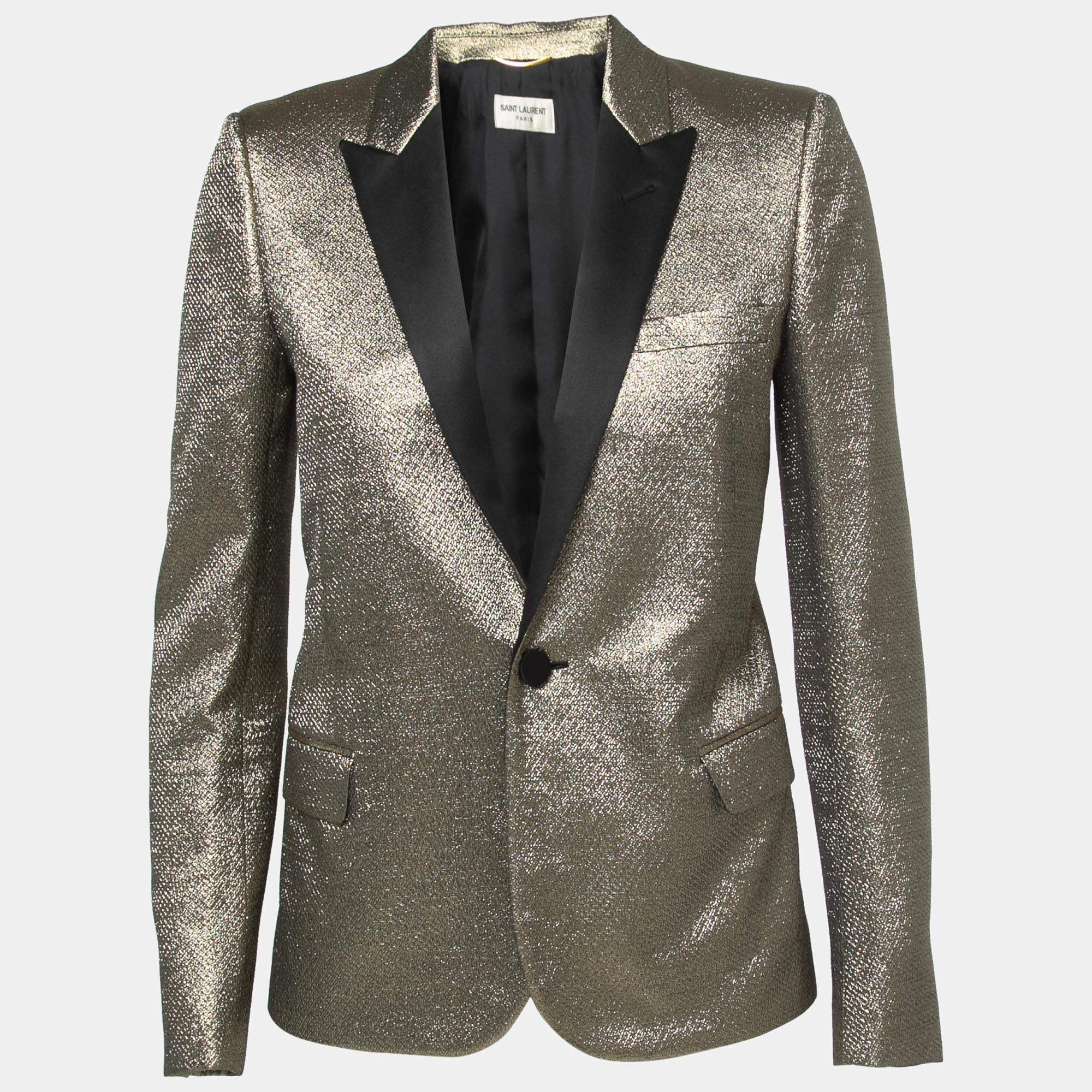Pre Owned Saint Laurent Metallic Gold Single-Breasted Blazer M
