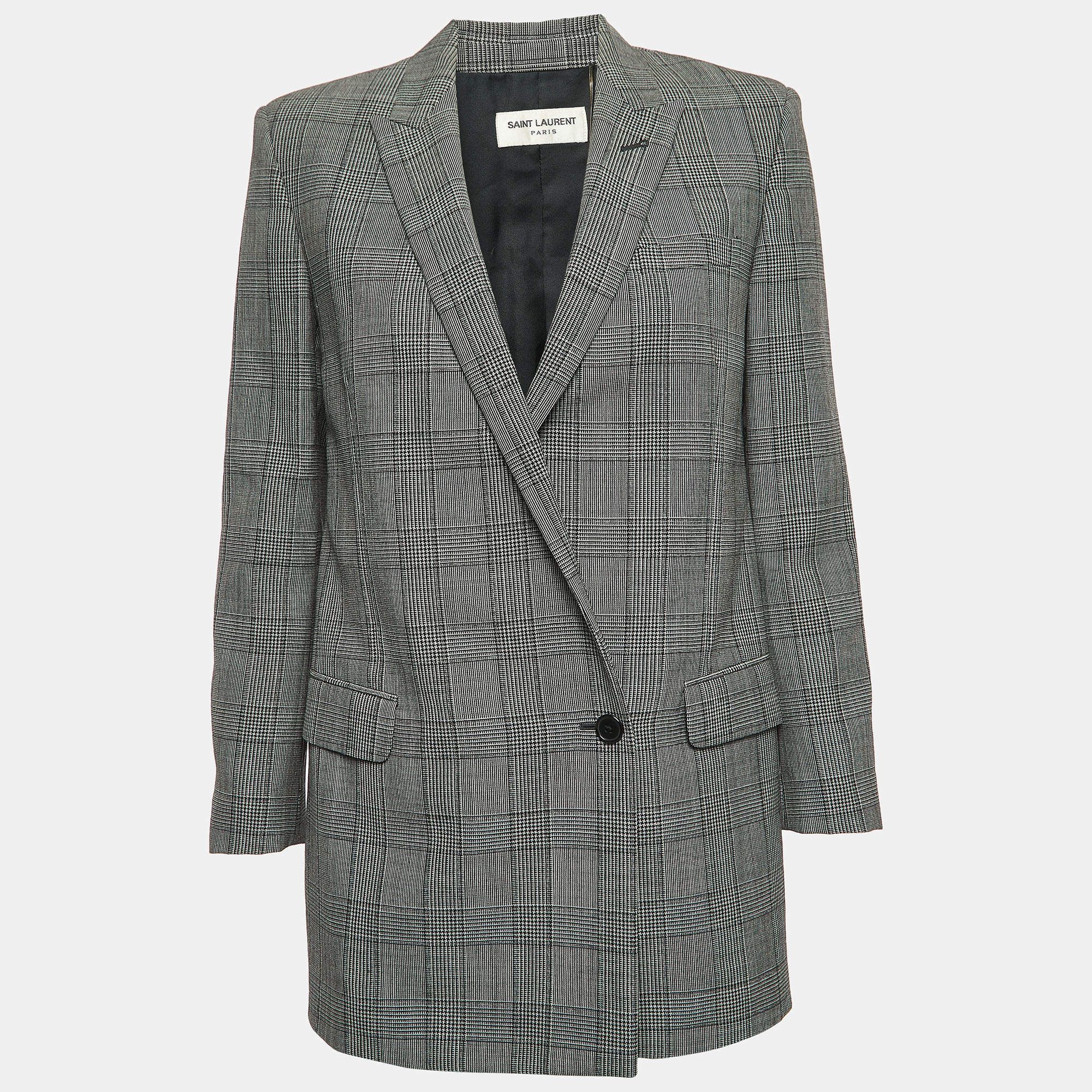 مملوكة مسبقًا Saint Laurent Paris Black Checked Wool Single Breasted Blazer S
