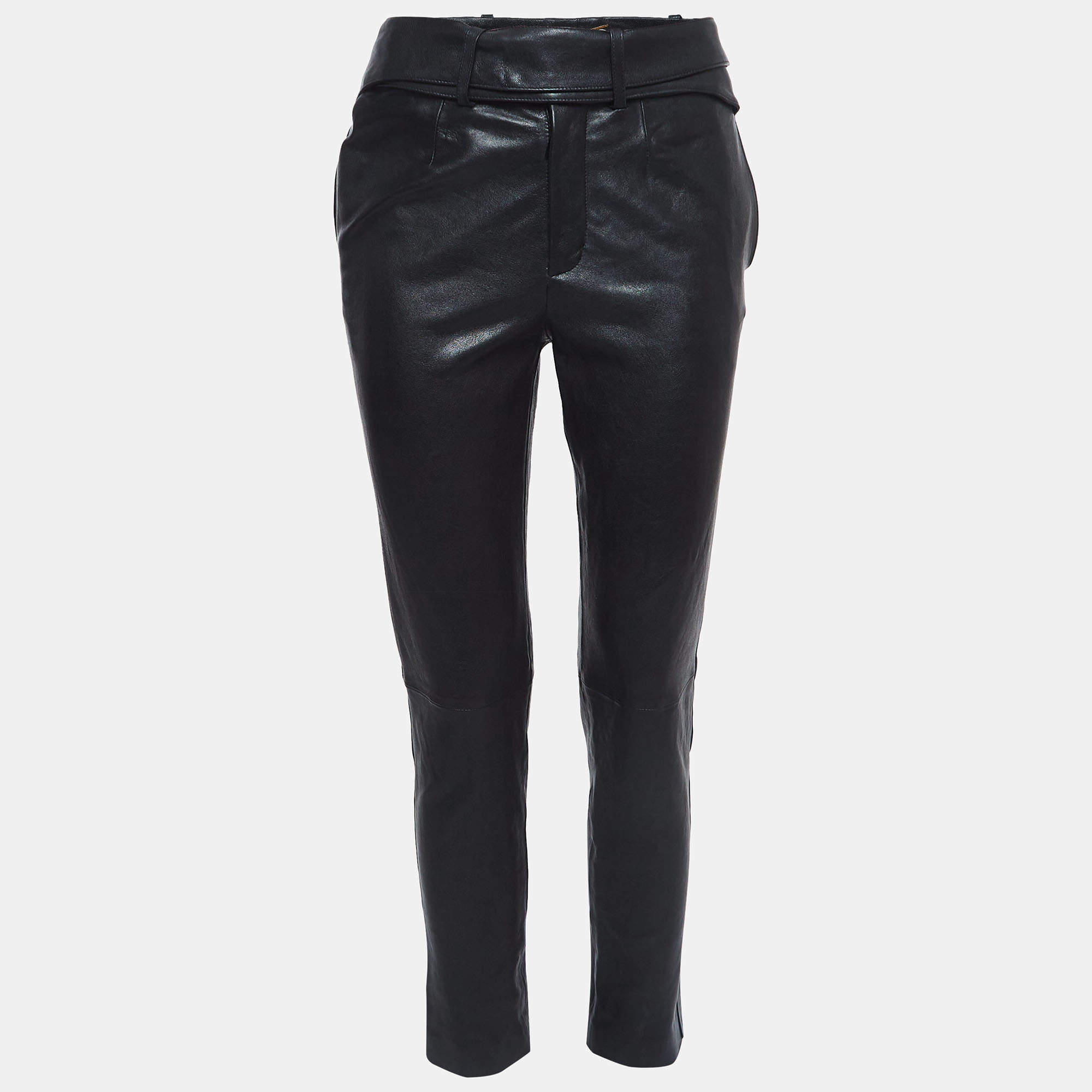 Pre Owned Saint Laurent Black Leather Belted Trousers S