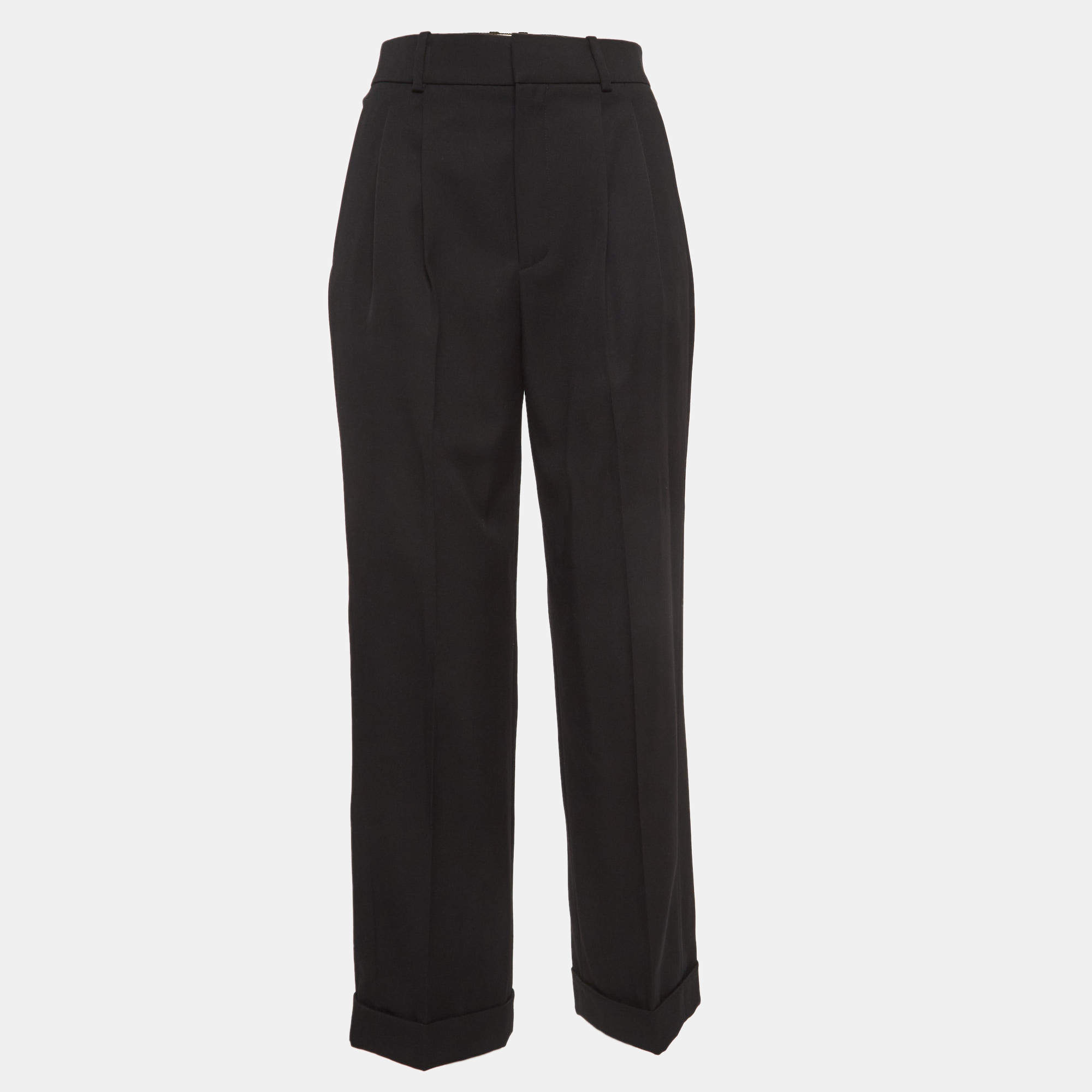 Pre Owned Saint Laurent Black Wool Pleated Trousers S