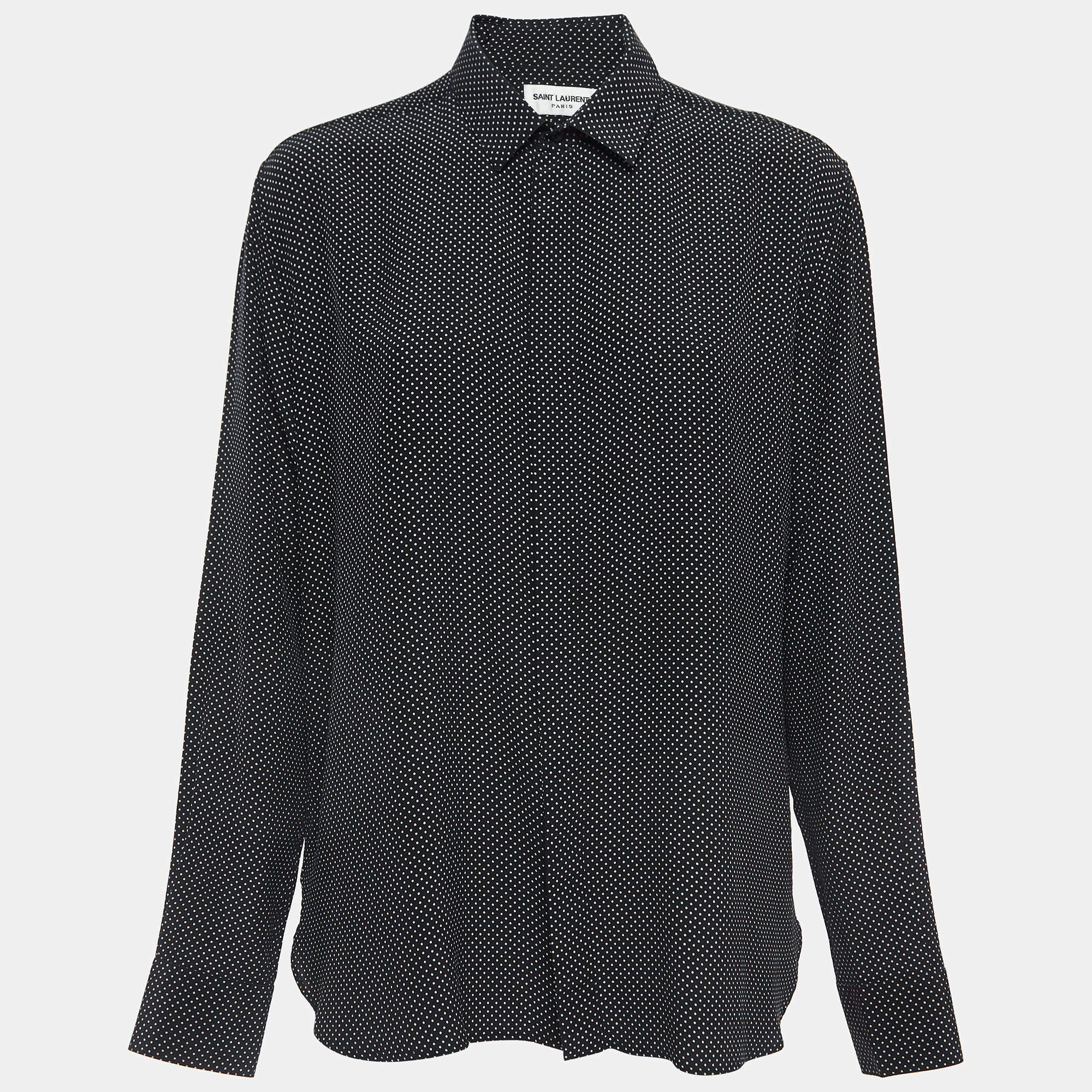 Saint Laurent Paris Black/White Polka Dots Silk Button Down Shirt M Saint  Laurent Paris | TLC