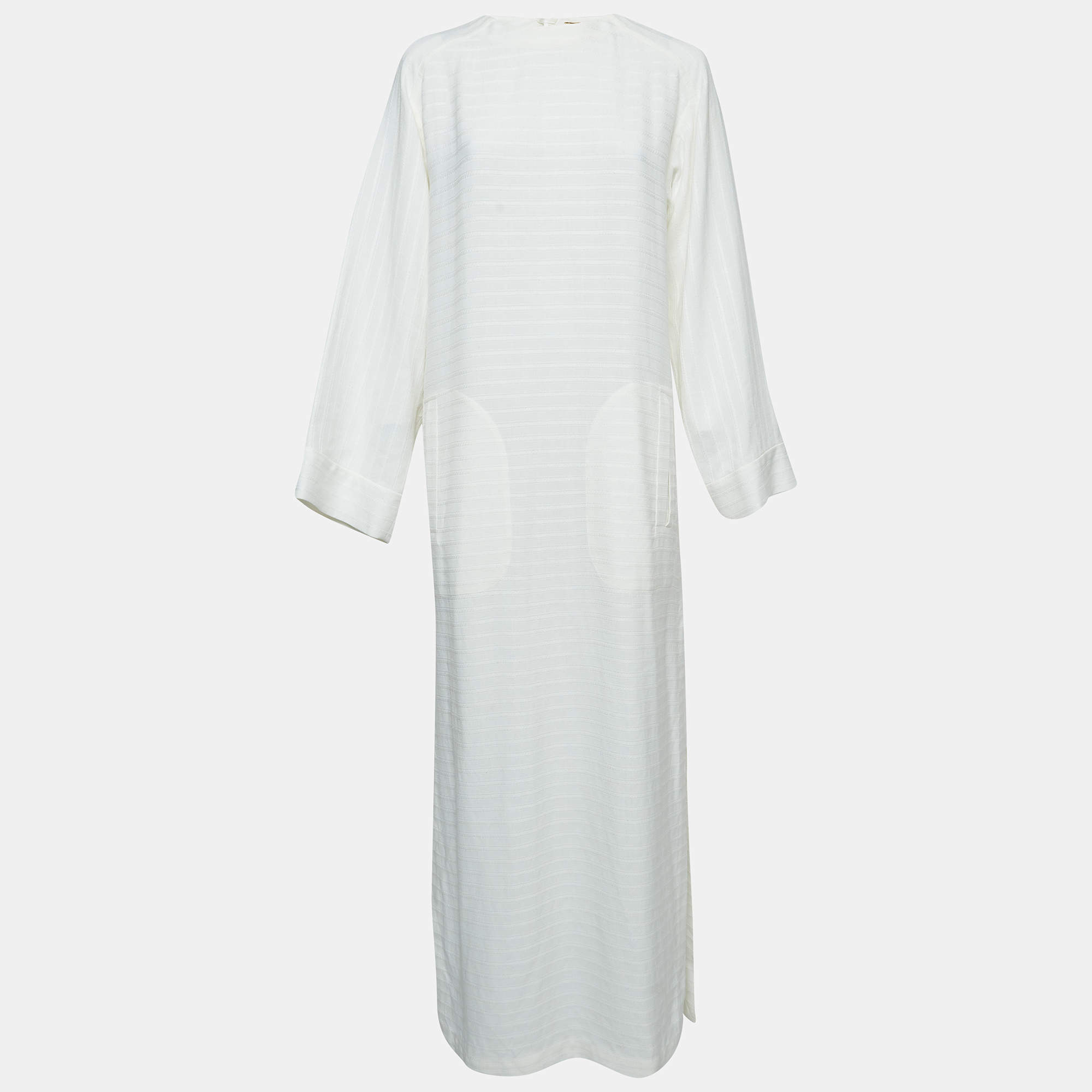 Pre Owned Saint Laurent Paris White Linen Blend Long Tent Dress M