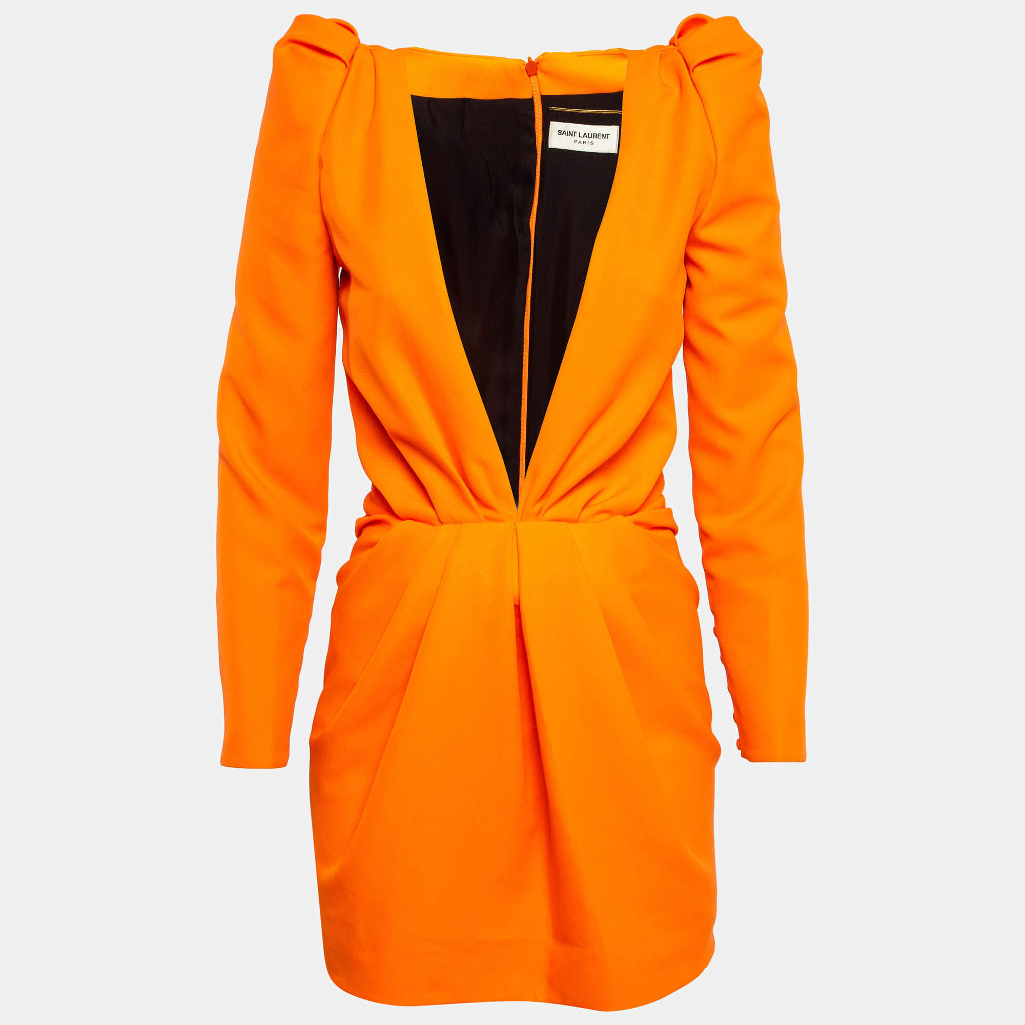 Pre Owned Saint Laurent Fluorescent Orange Gabardine Mini Dress M