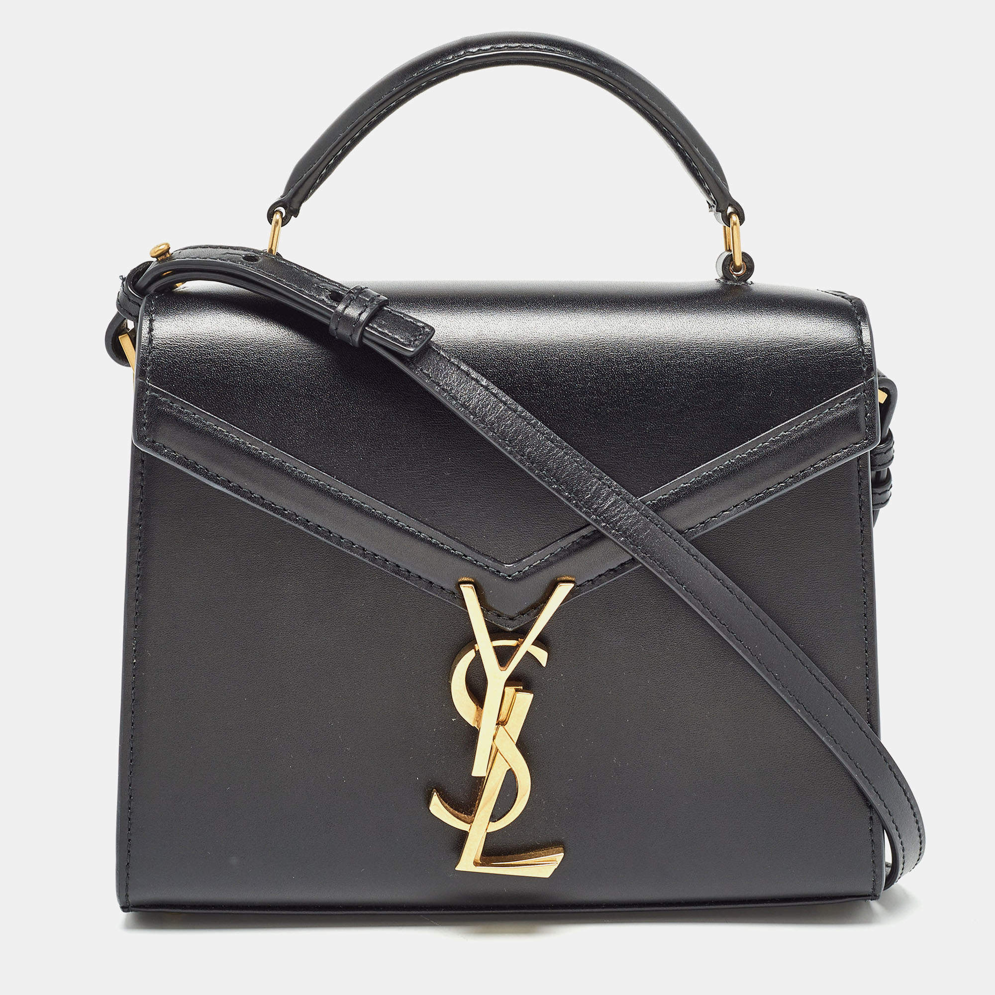 Saint Laurent Black Leather Mini Cassandra Top Handle Bag