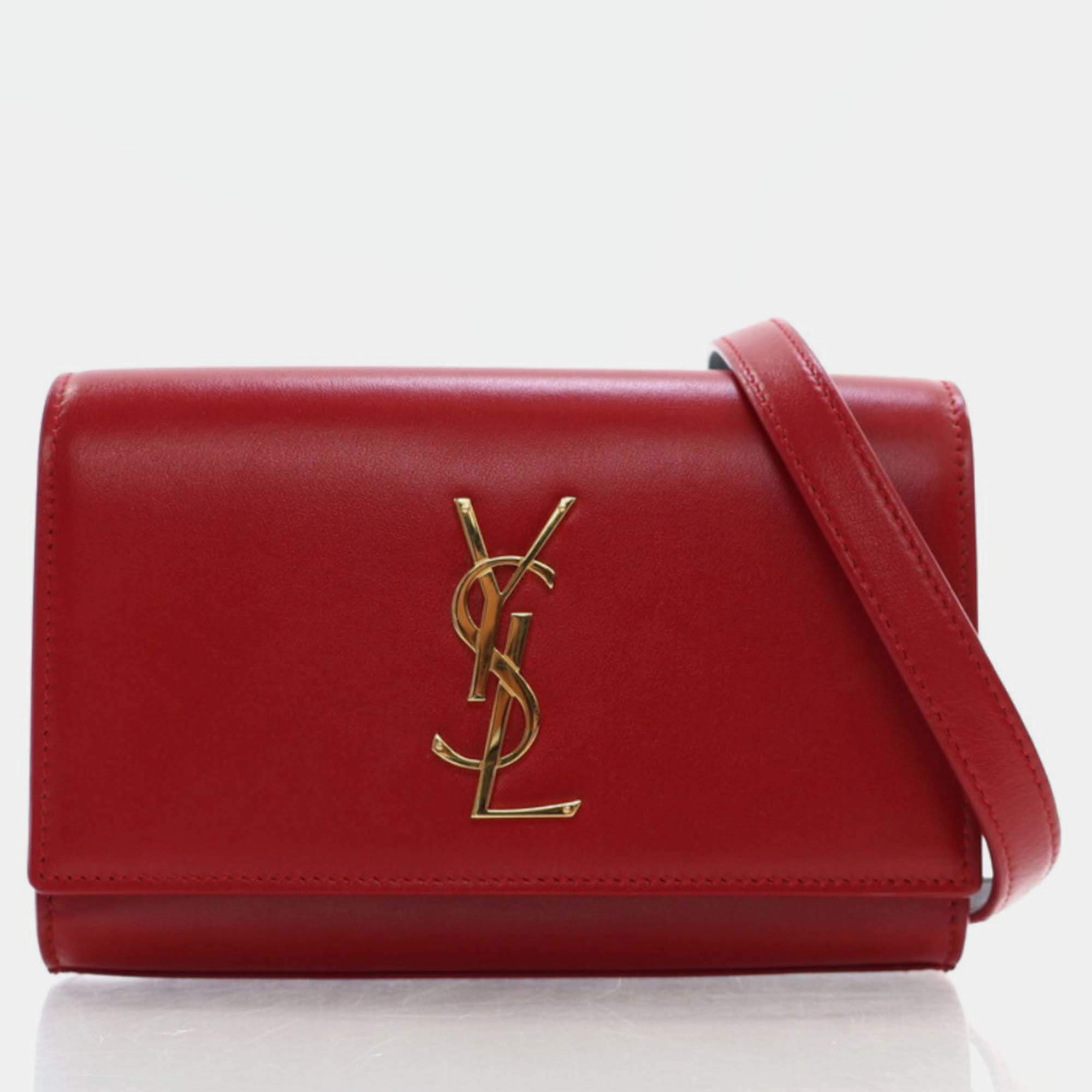 Saint Laurent Paris Red Leather Monogram Kate Belt Bag