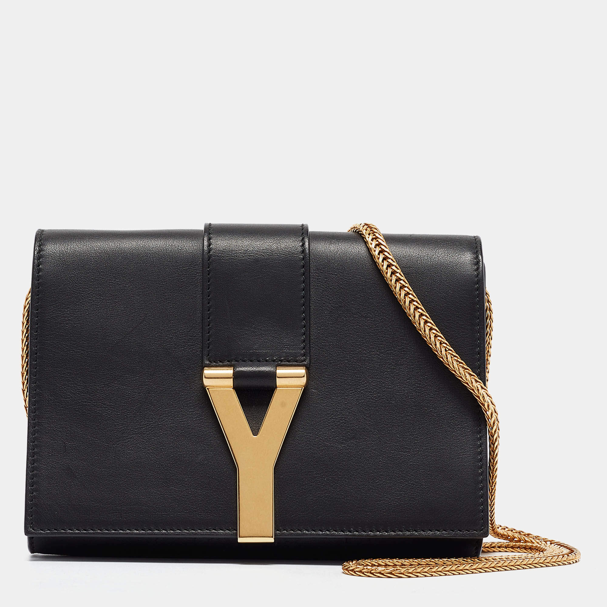 Pre Owned Saint Laurent Black Leather Mini ChYc Crossbody Bag