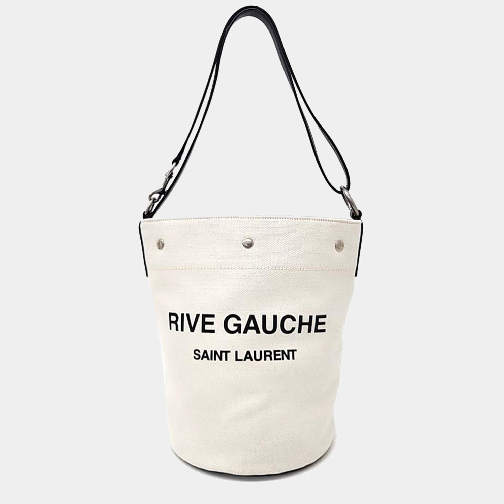 Saint Laurent White Canvas Rive Gauche Bucket Bag