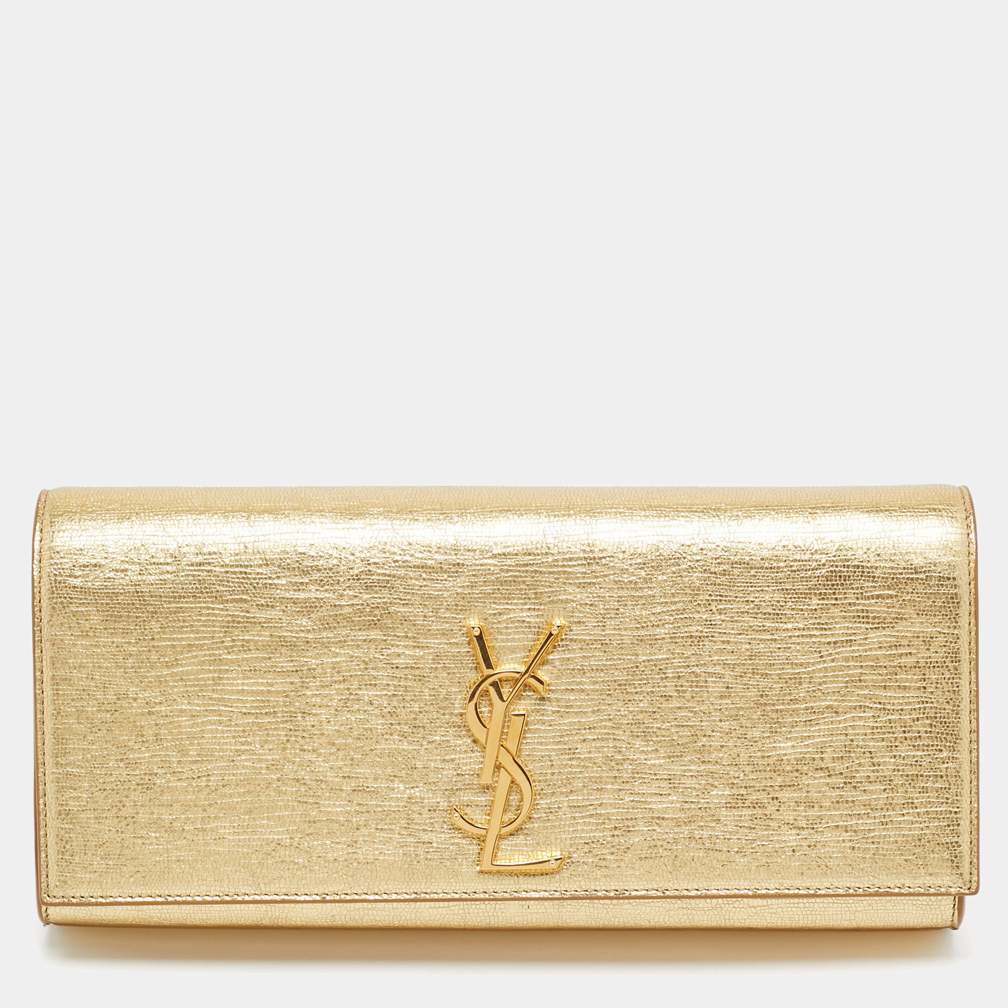 Pre Owned Saint Laurent Gold Leather Cassandre Clutch