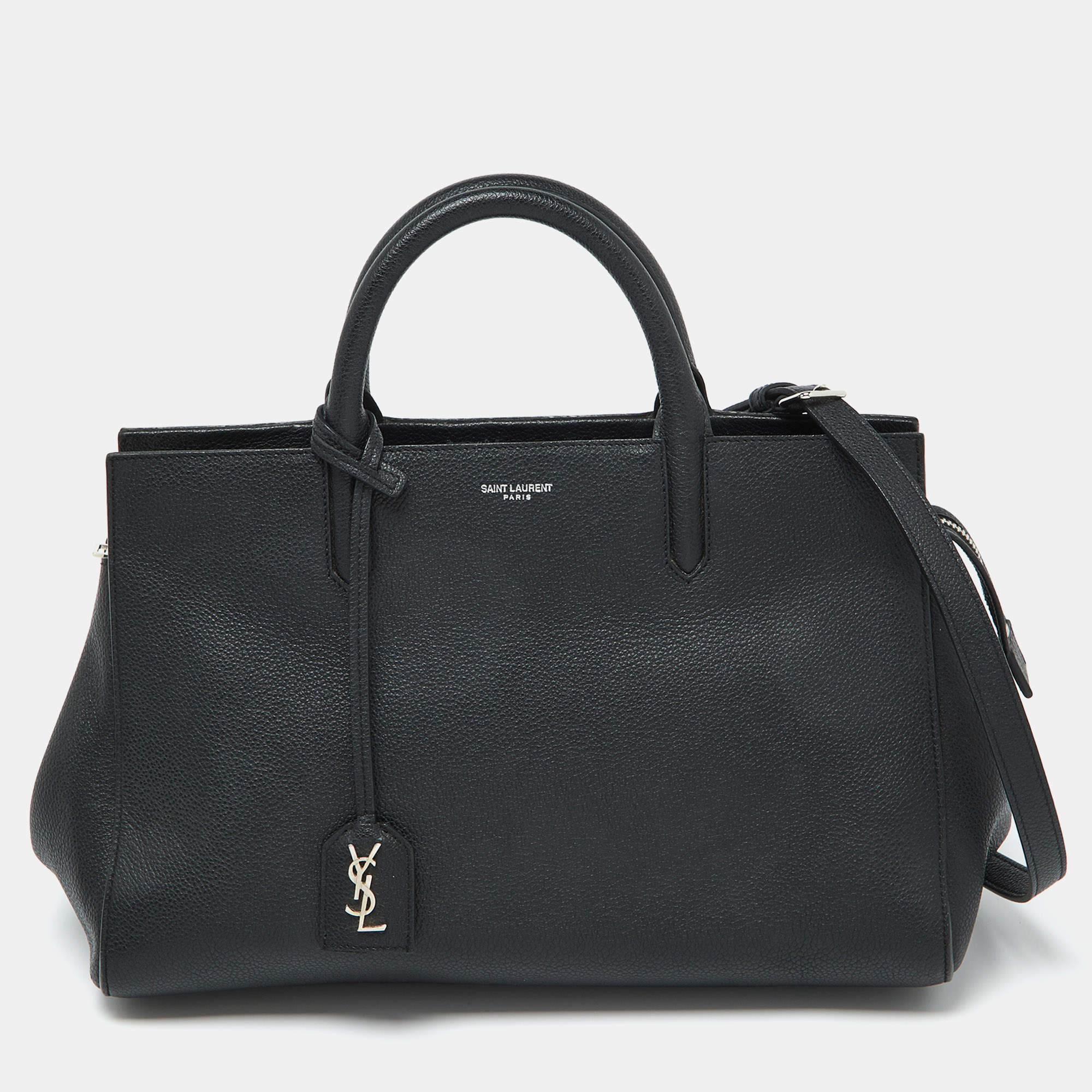 مملوكة مسبقًا Saint Laurent Black Leather Small Cabas Rive Gauche Tote