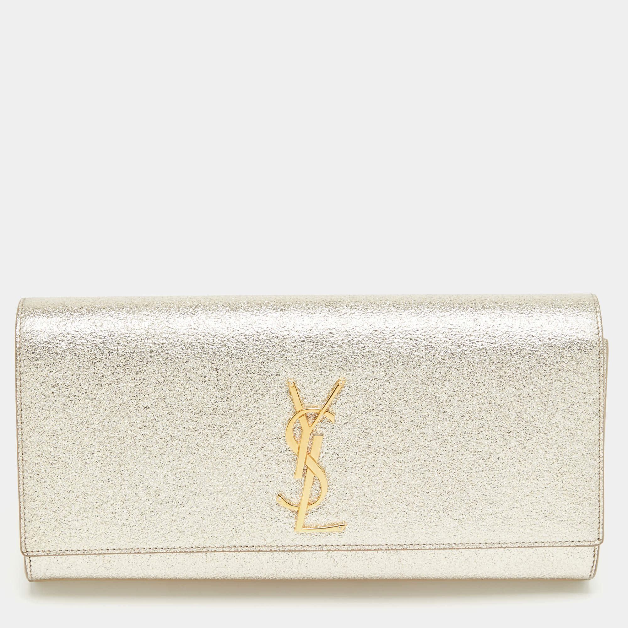 Pre Owned Saint Laurent Gold Leather Kate Clutch