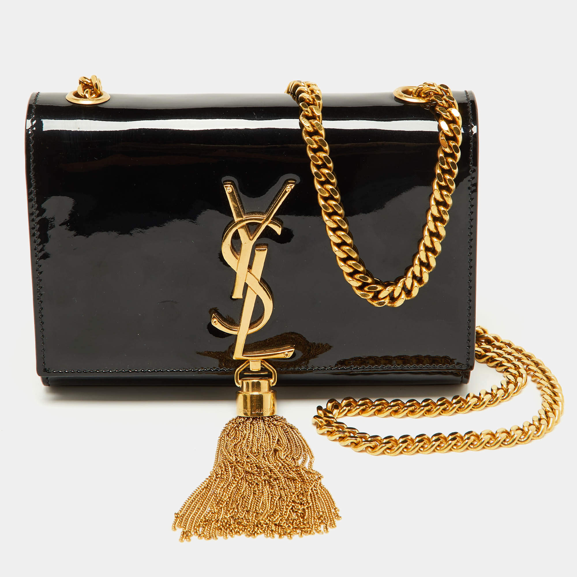 Pre Owned Saint Laurent Black Patent Leather Small Kate Tassel Bag