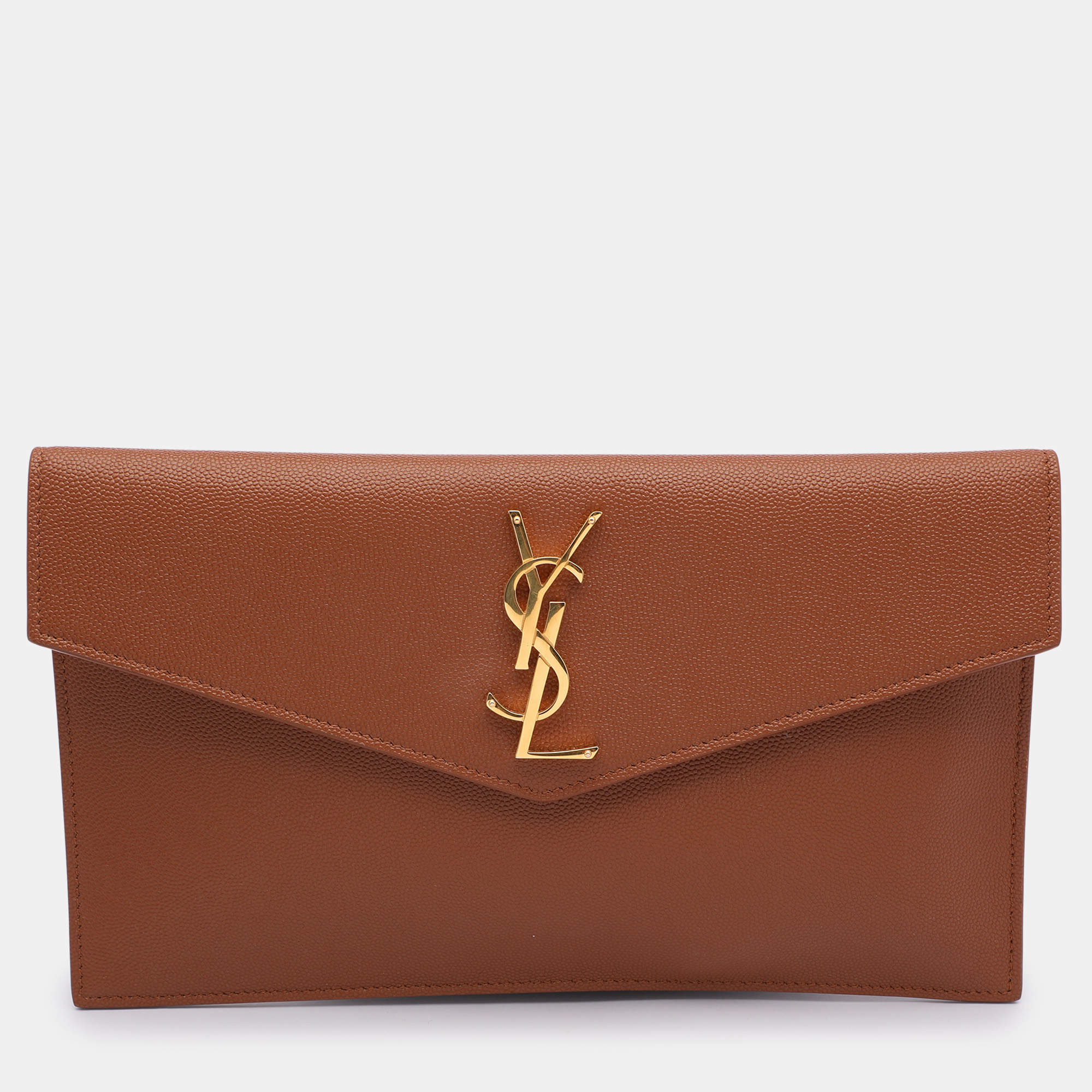 Pre Owned Saint Laurent Brown Leather Uptown Clutch