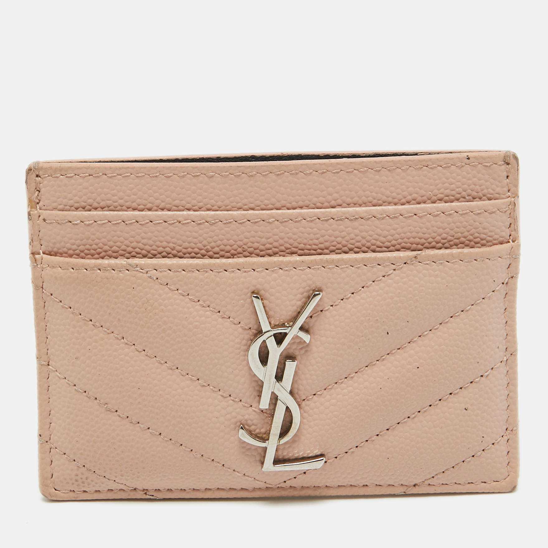 Saint Laurent Pink Matelassé Leather Monogram Card Holder