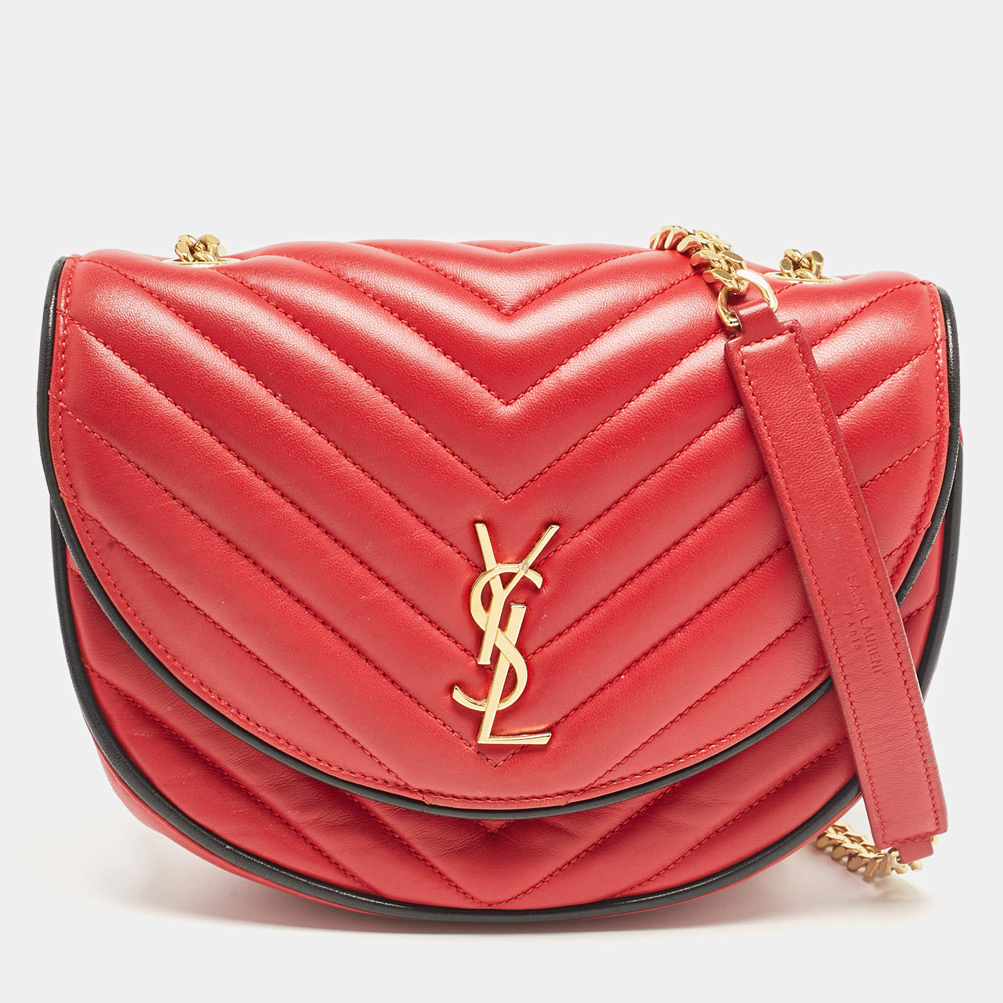 Pre Owned Saint Laurent Red Matelassé Leather Bubble Flap Crossbody Bag