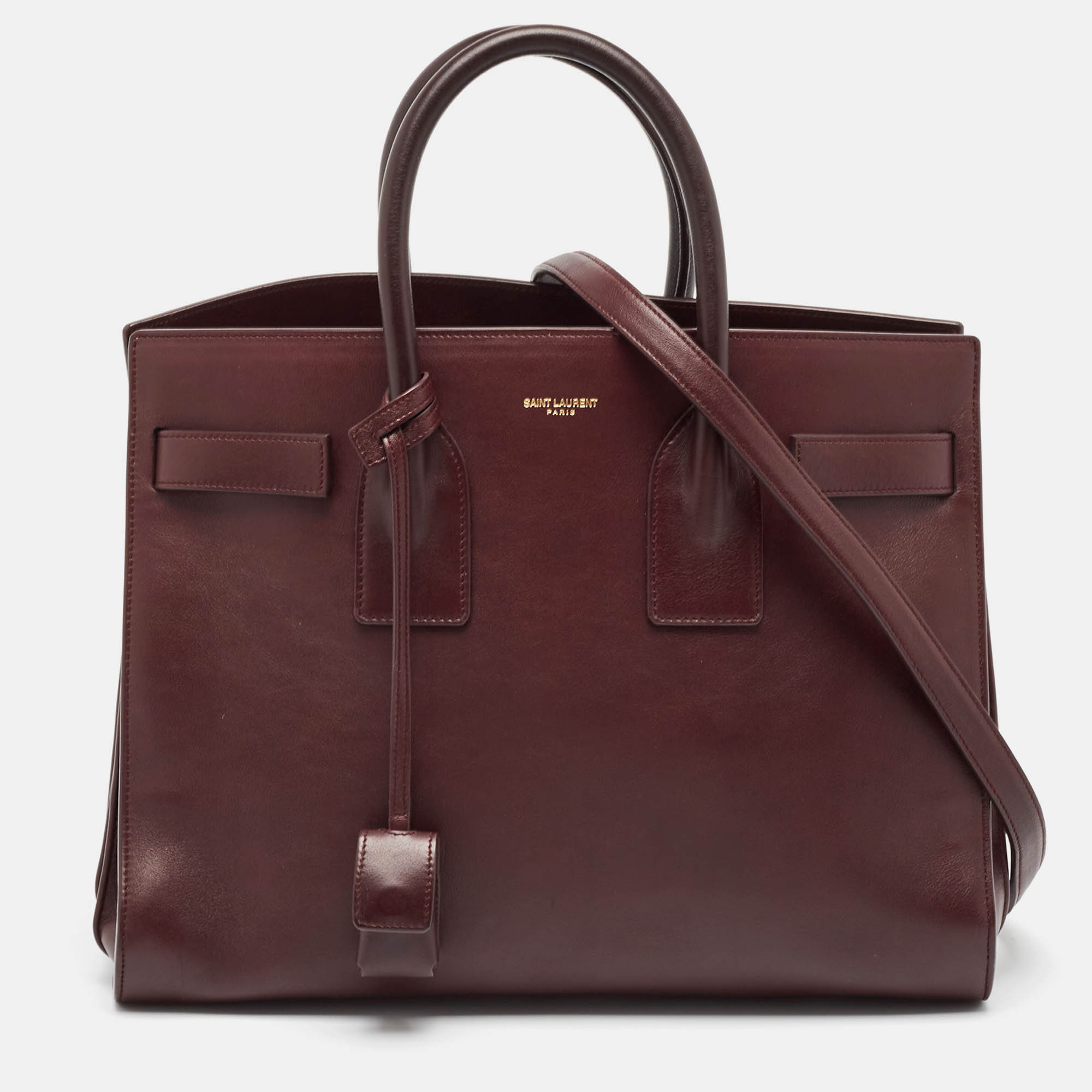 Saint Laurent Burgundy Leather Small Classic Sac De Jour Tote